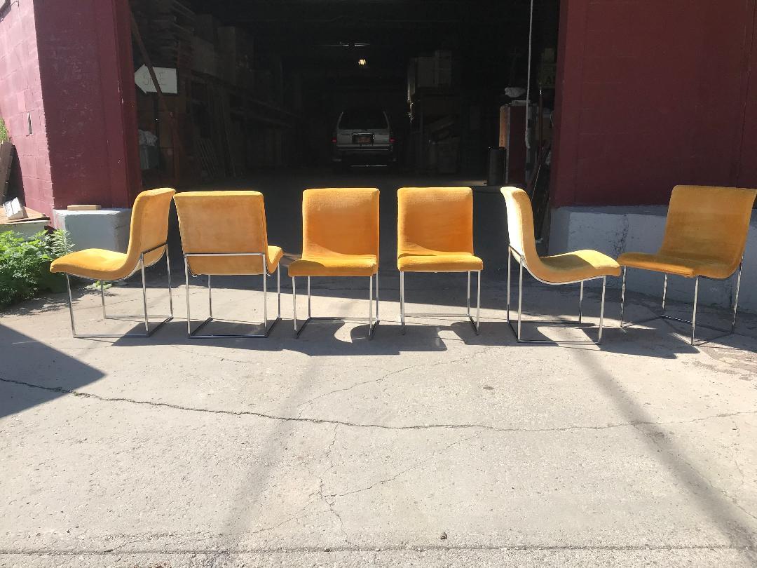 Mid-Century Modern Set of Six Milo Baughman Scoop Chrome Dining Chair, Thayer Coggin