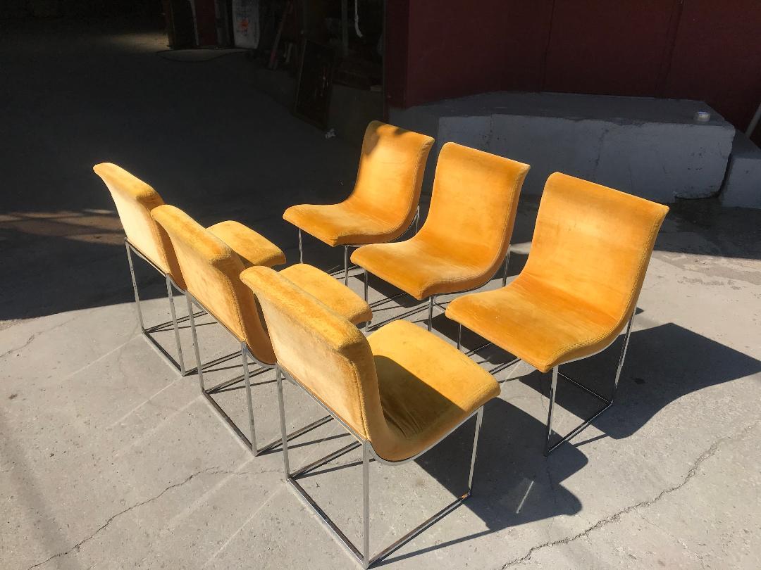 Set of Six Milo Baughman Scoop Chrome Dining Chair, Thayer Coggin In Good Condition In Buffalo, NY