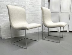 Set of Six Milo Baughman Scoop Upholstered and Chrome Dining Chairs