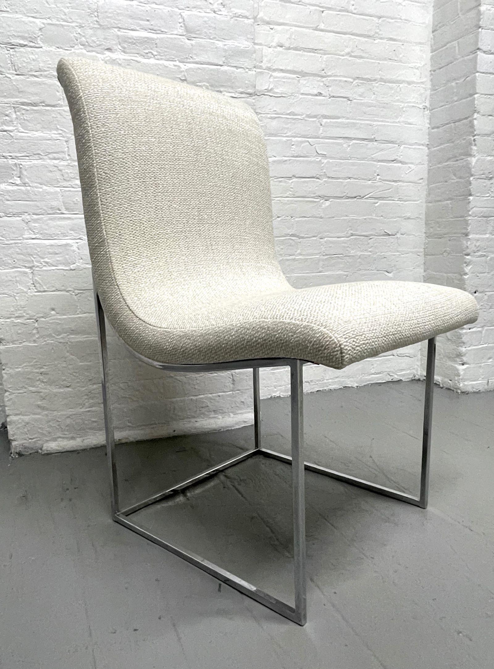Late 20th Century Set of Six Milo Baughman Scoop Upholstered and Chrome Dining Chairs For Sale