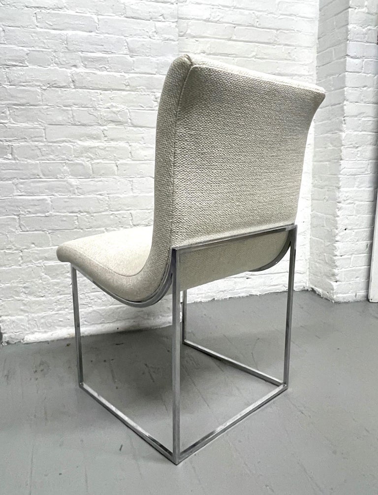 Set of Six Milo Baughman Scoop Upholstered and Chrome Dining Chairs For