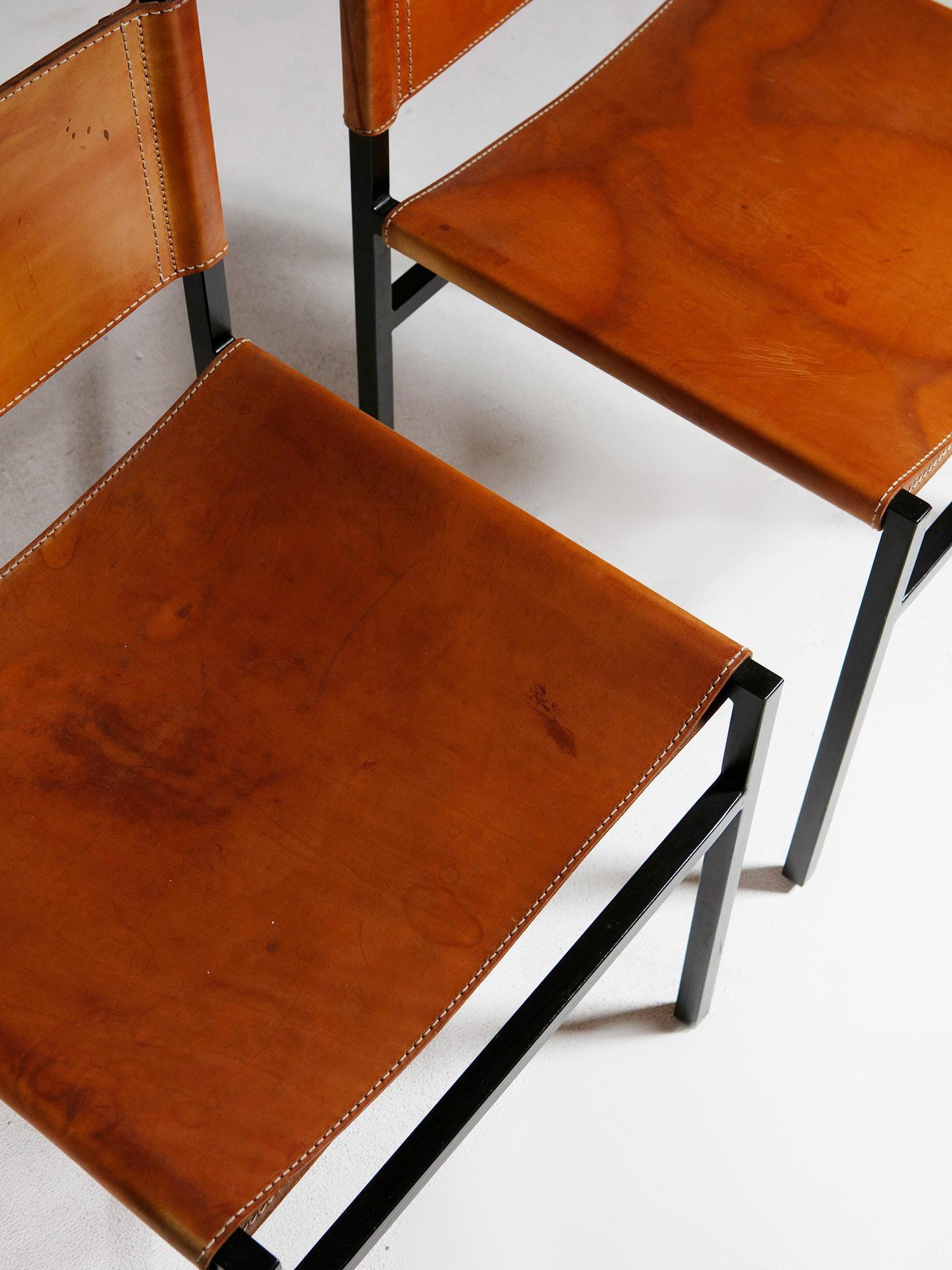 Satz von sechs minimalistischen „Rea“-Lederstühlen von Paolo Tilche für Arform, Italien, 1950er Jahre im Angebot 6