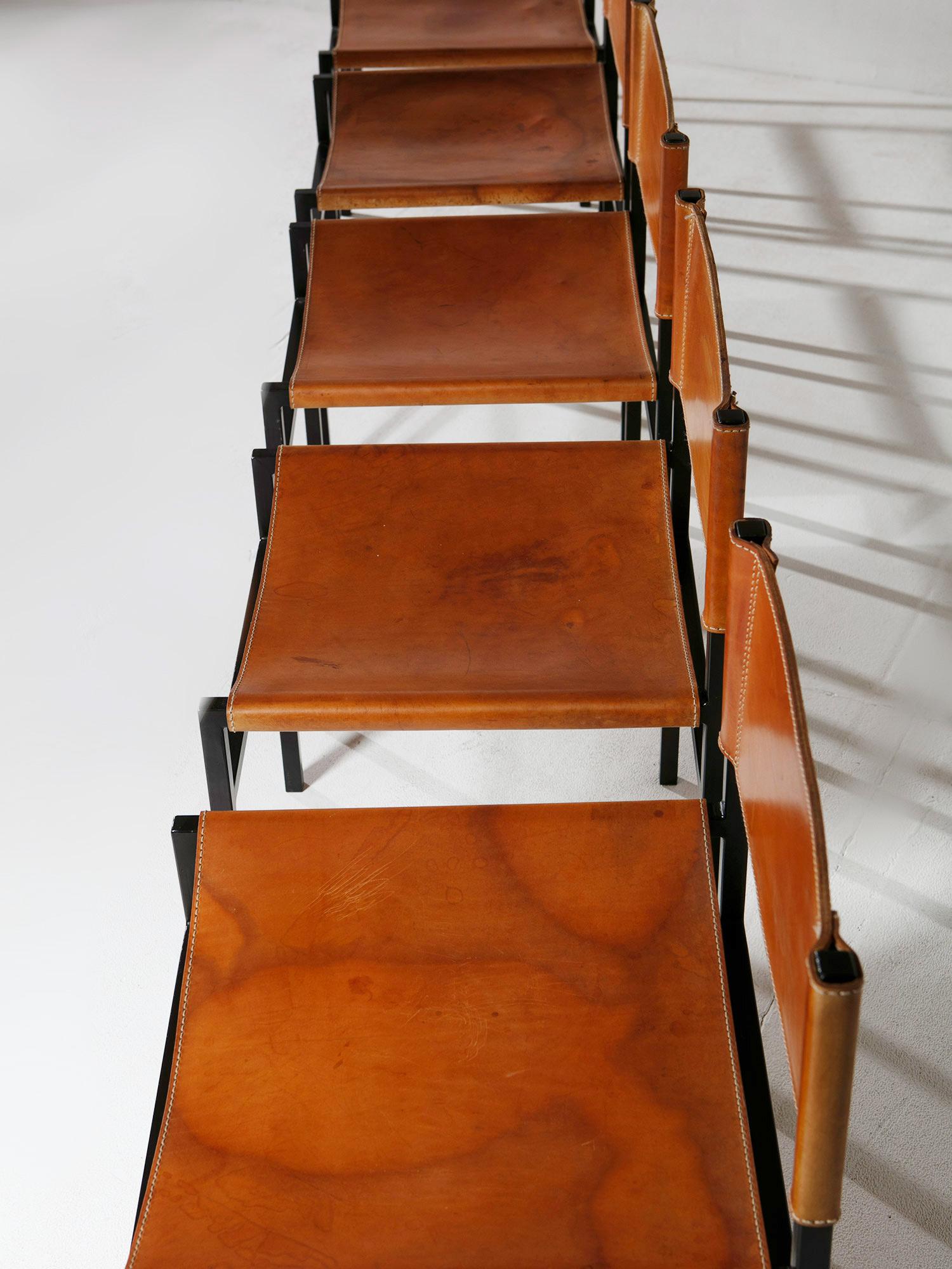 Satz von sechs minimalistischen „Rea“-Lederstühlen von Paolo Tilche für Arform, Italien, 1950er Jahre im Angebot 2