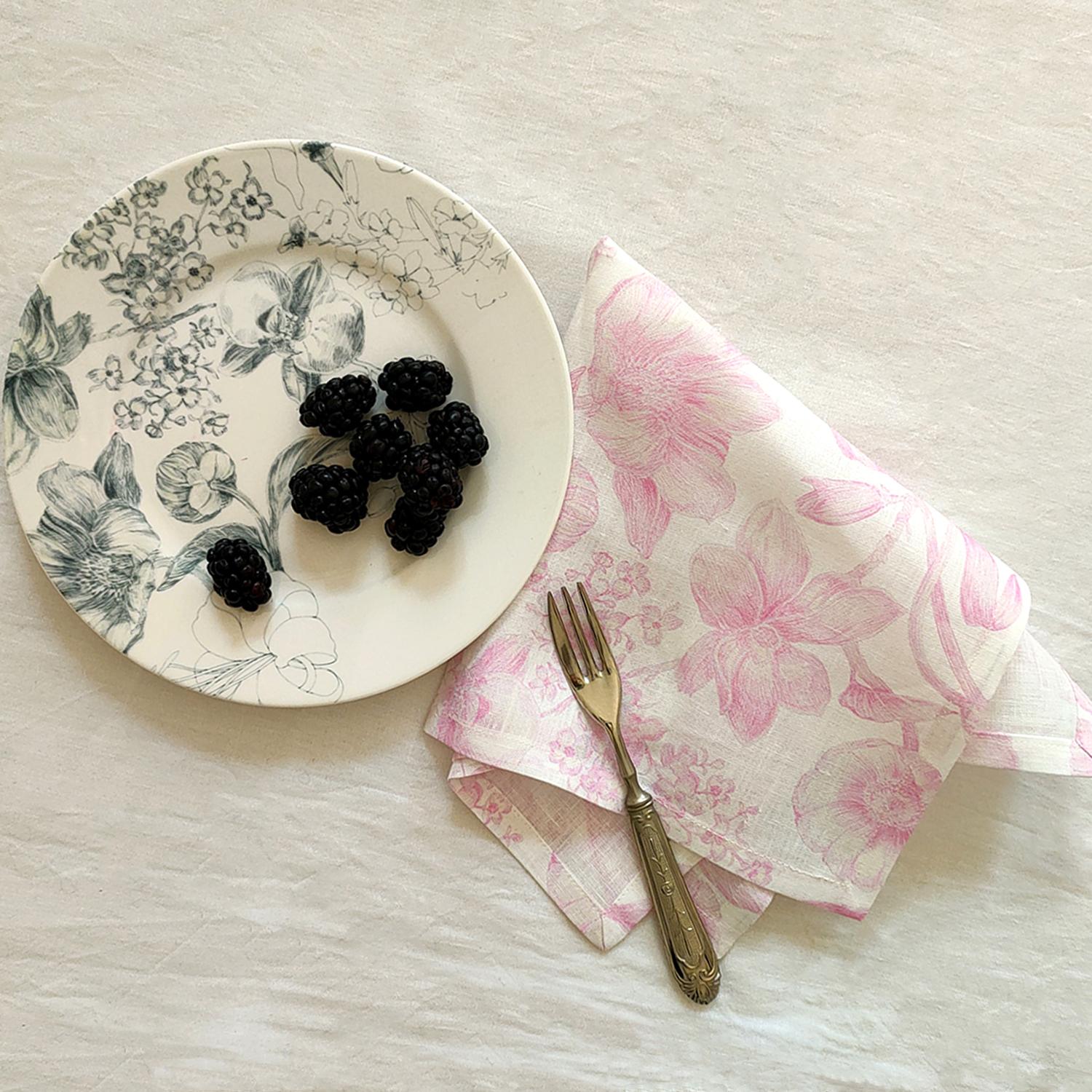Set von sechs Voile-Serviergeschirr-Sets aus Leinen „Francesca Colombo“ Best of Designs (Sonstiges) im Angebot