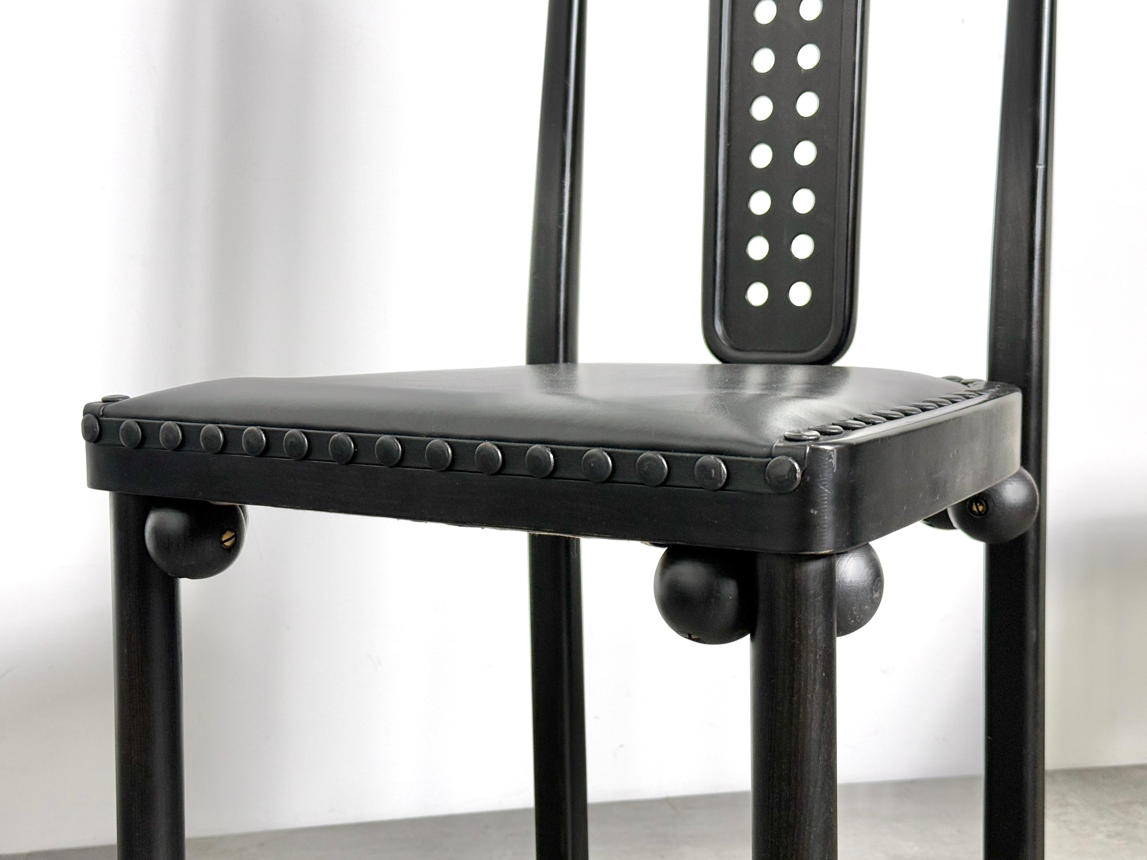 Set di sei sedie da pranzo modello 322 in bengala e pelle nera di Josef Hoffmann in vendita 4
