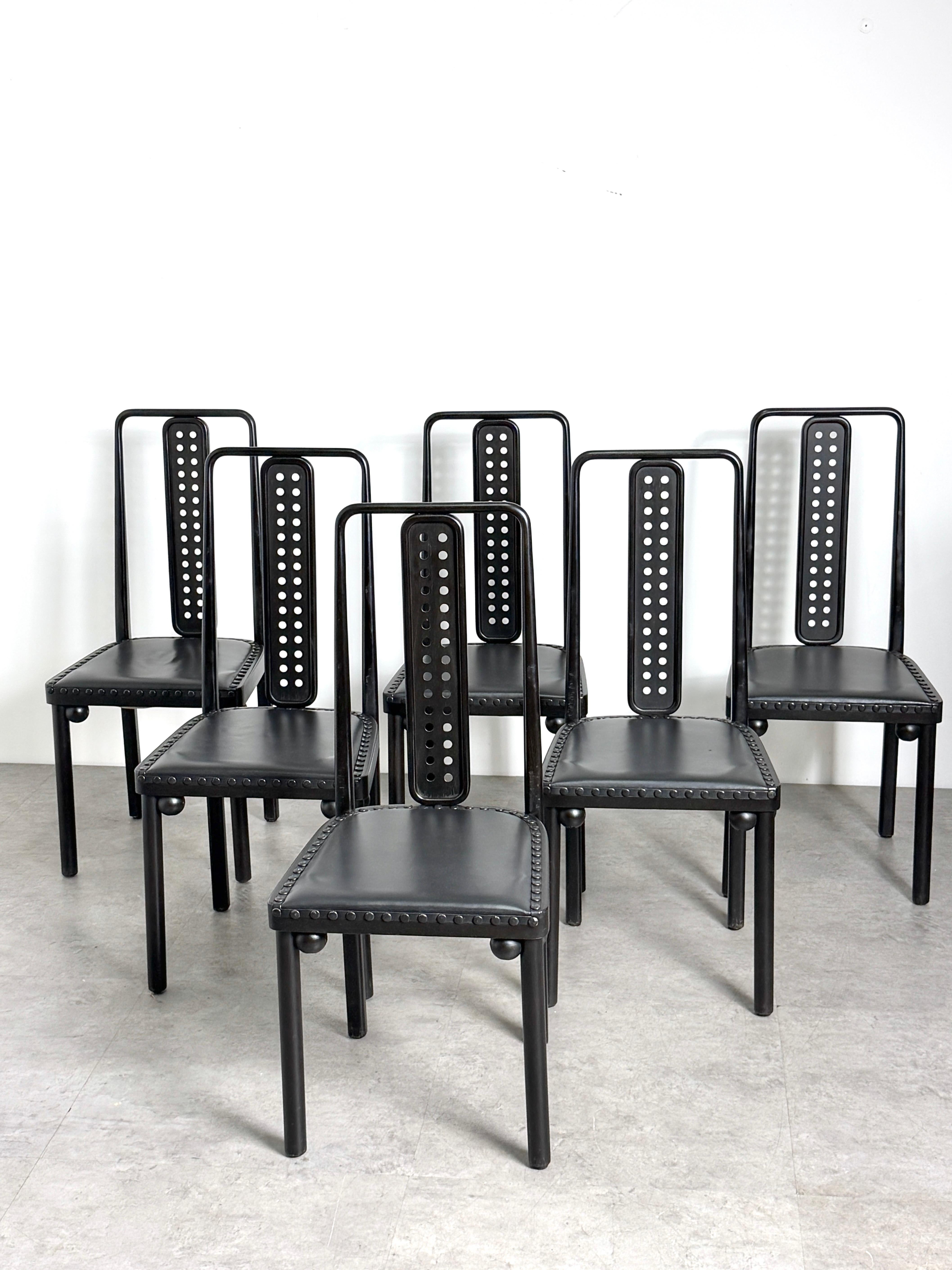 Set di sei sedie da pranzo modello 322 in bengala e pelle nera di Josef Hoffmann in vendita 5