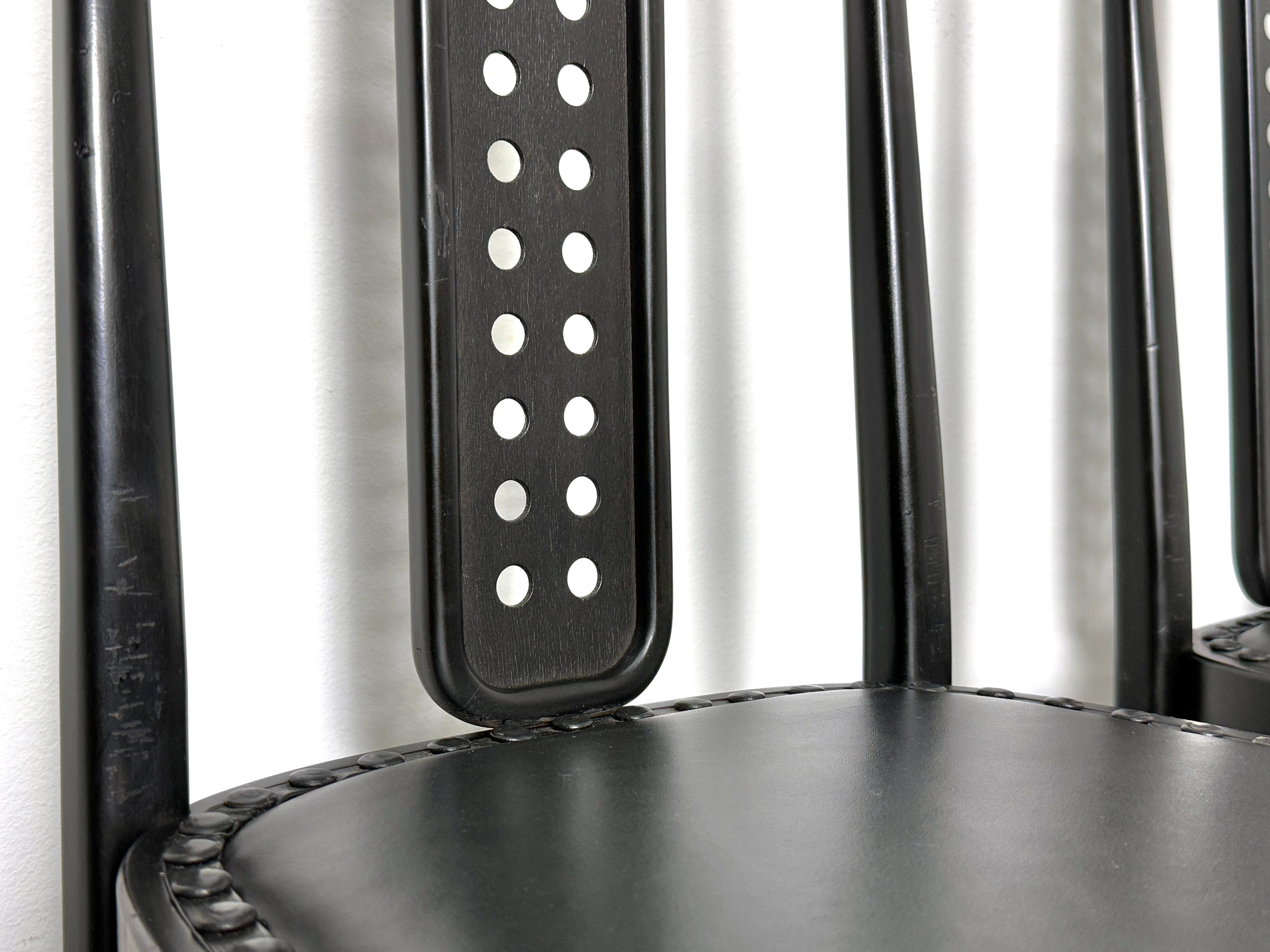 Set di sei sedie da pranzo modello 322 in bengala e pelle nera di Josef Hoffmann in vendita 7