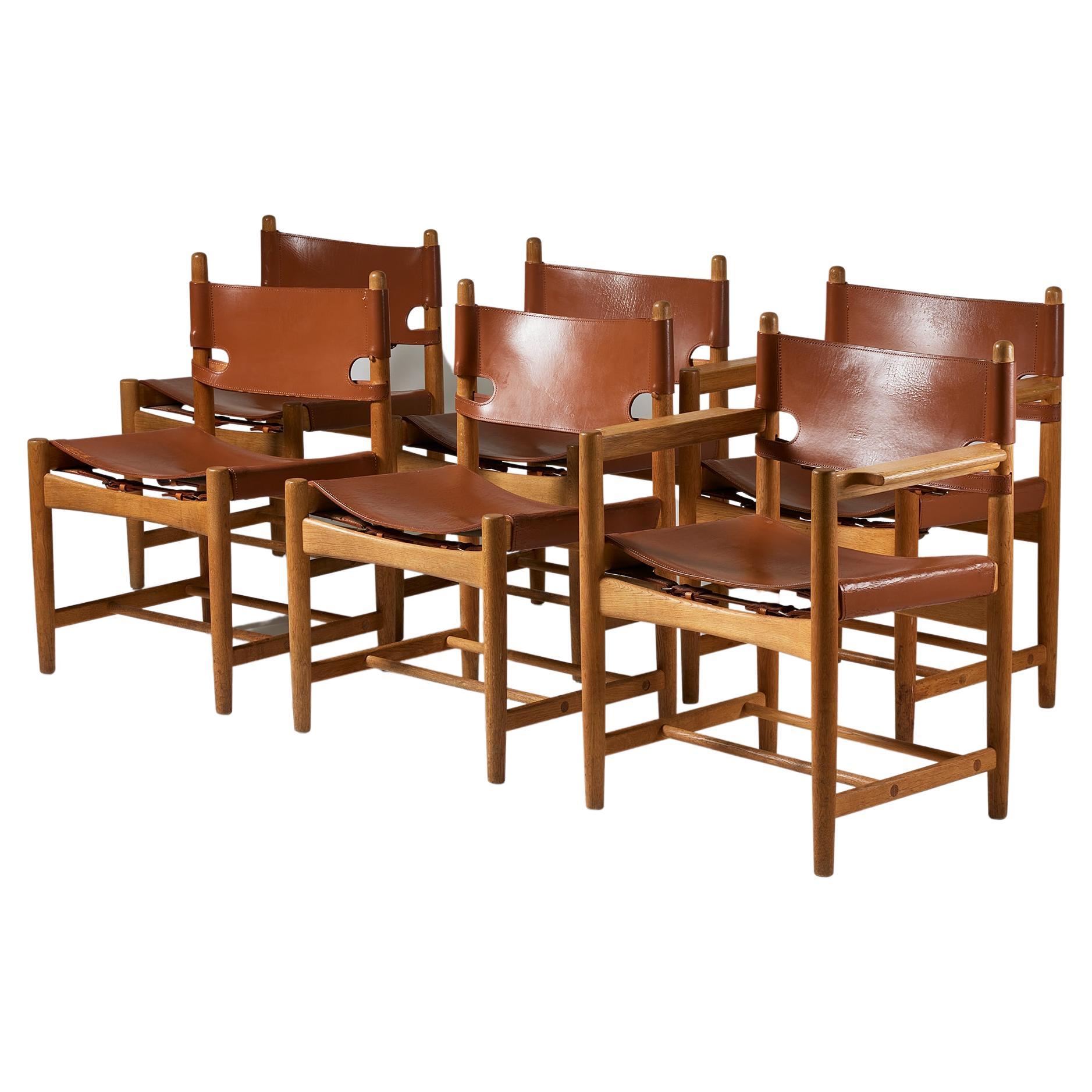 Set of Six Model 3238 'Spanish' Dining Chairs Designed by Borge Mogensen For Sale