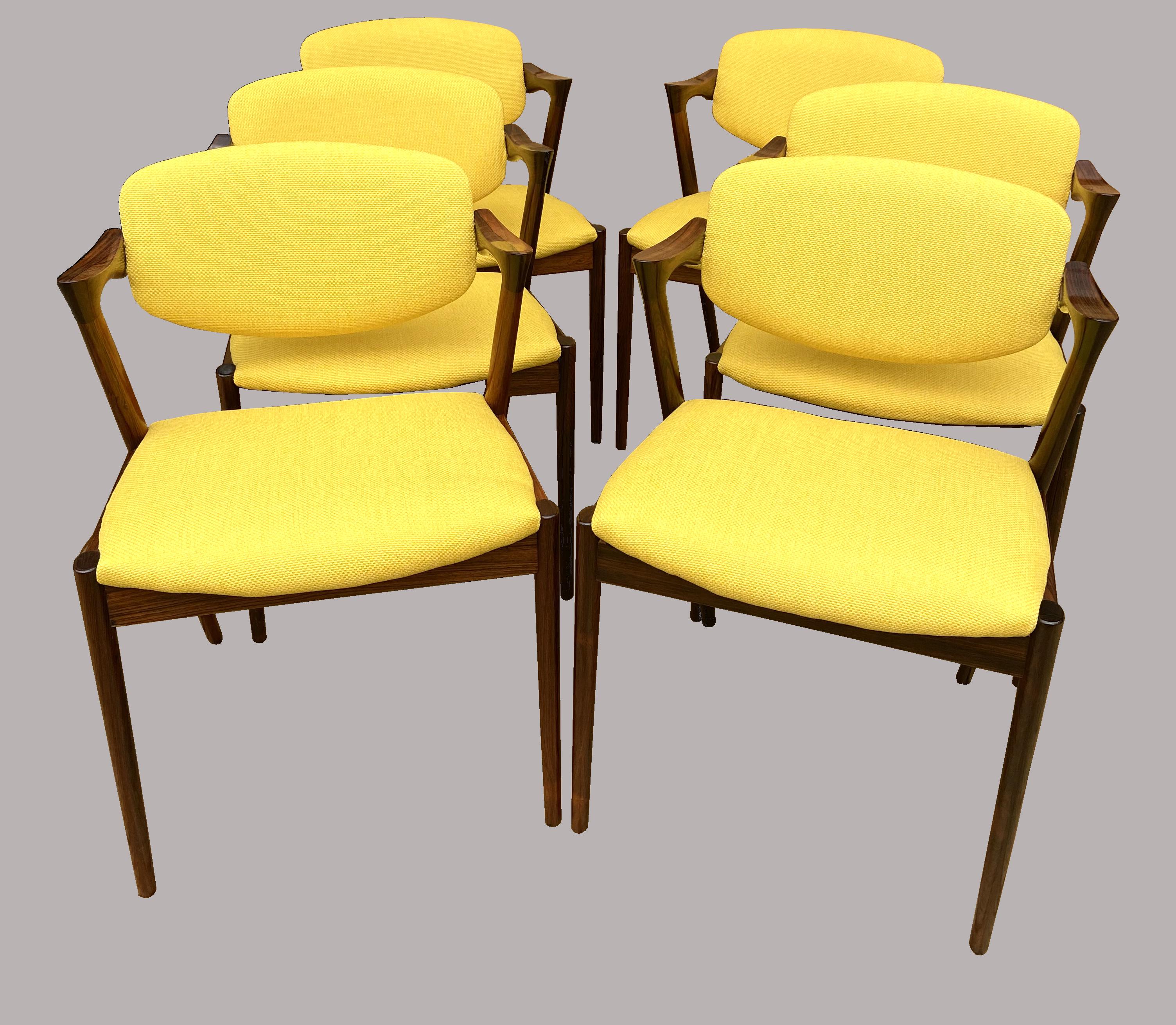Scandinavian Modern Set of Six Model 42 Chairs by Kai Kristiansen for Schou Andersen