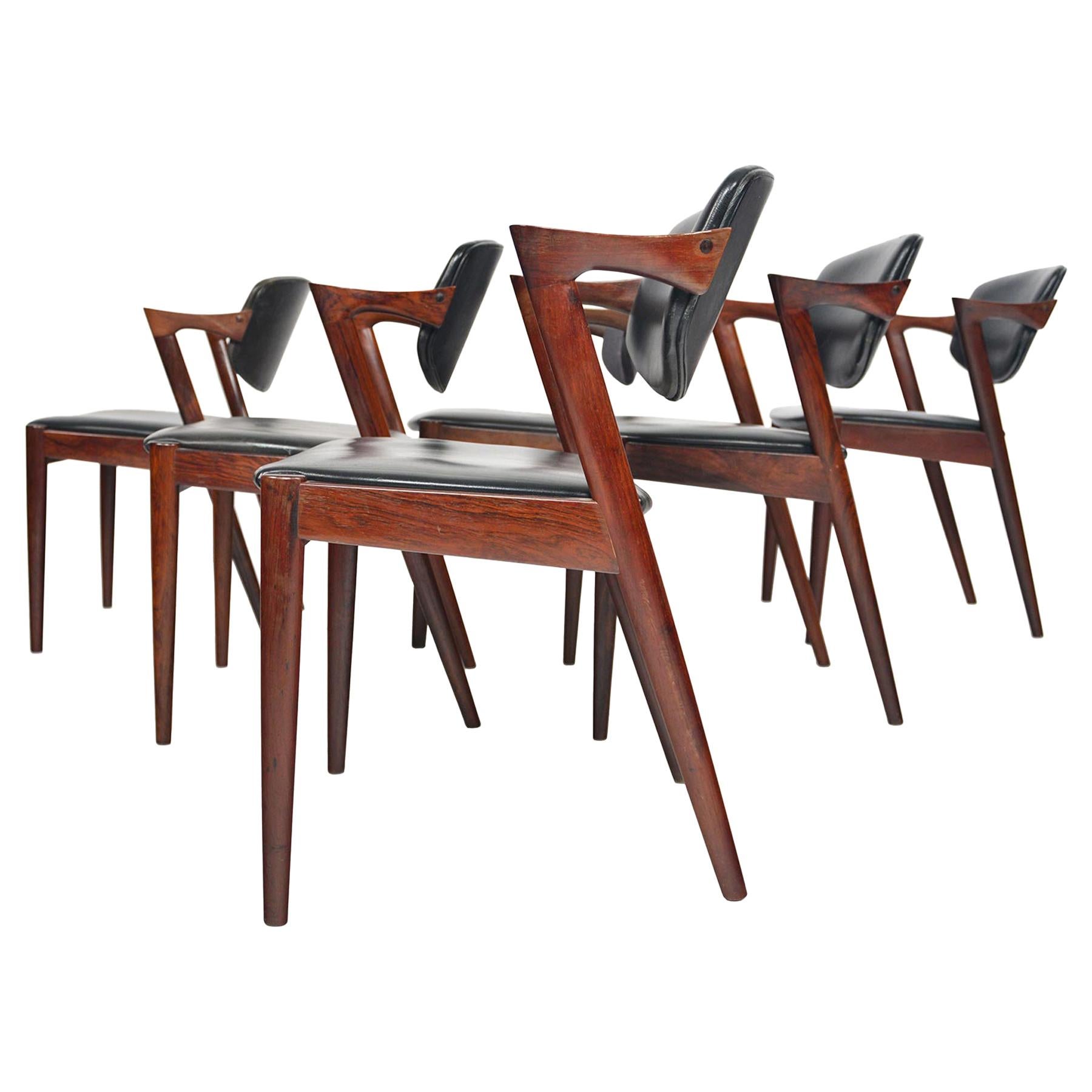 Set of Six Model 42 Kai Kristiansen Danish Modern Dining Chairs in Rosewood