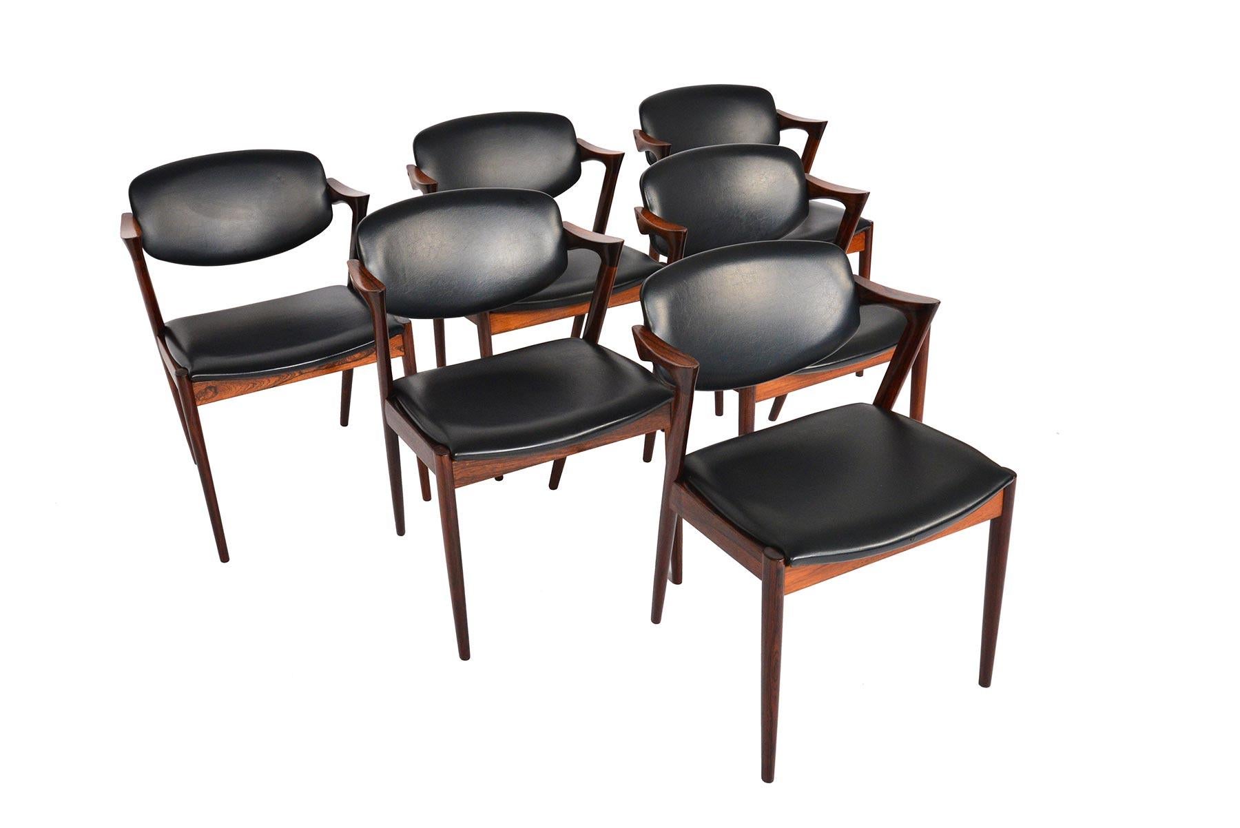 Scandinavian Modern Set of Six Model 42 Kai Kristiansen Dining Chairs in Rosewood