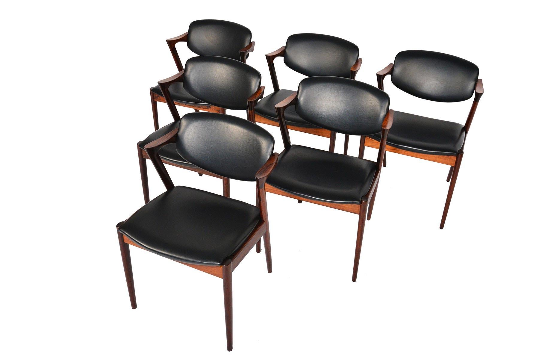 Danish Set of Six Model 42 Kai Kristiansen Dining Chairs in Rosewood