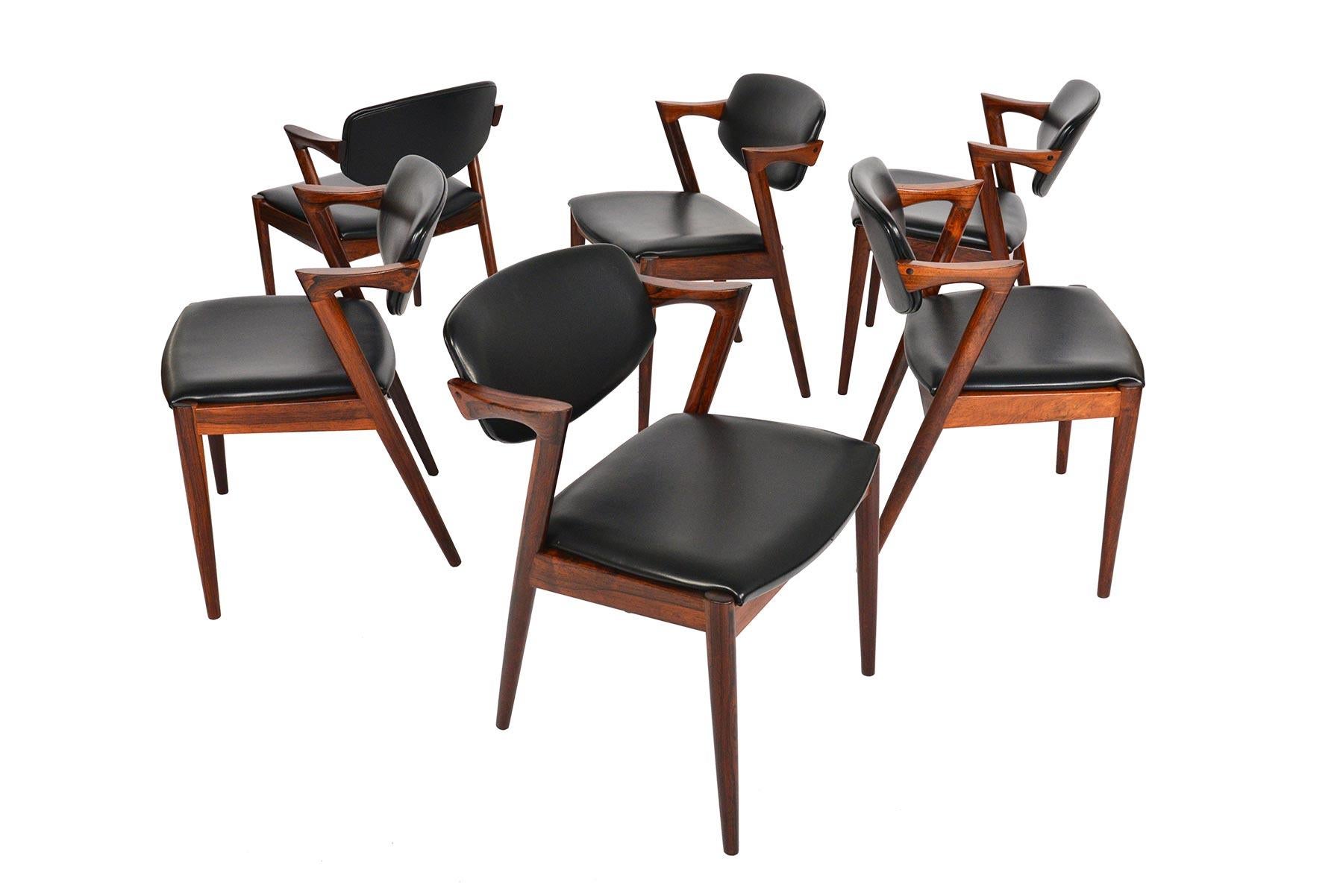 Faux Leather Set of Six Model 42 Kai Kristiansen Dining Chairs in Rosewood