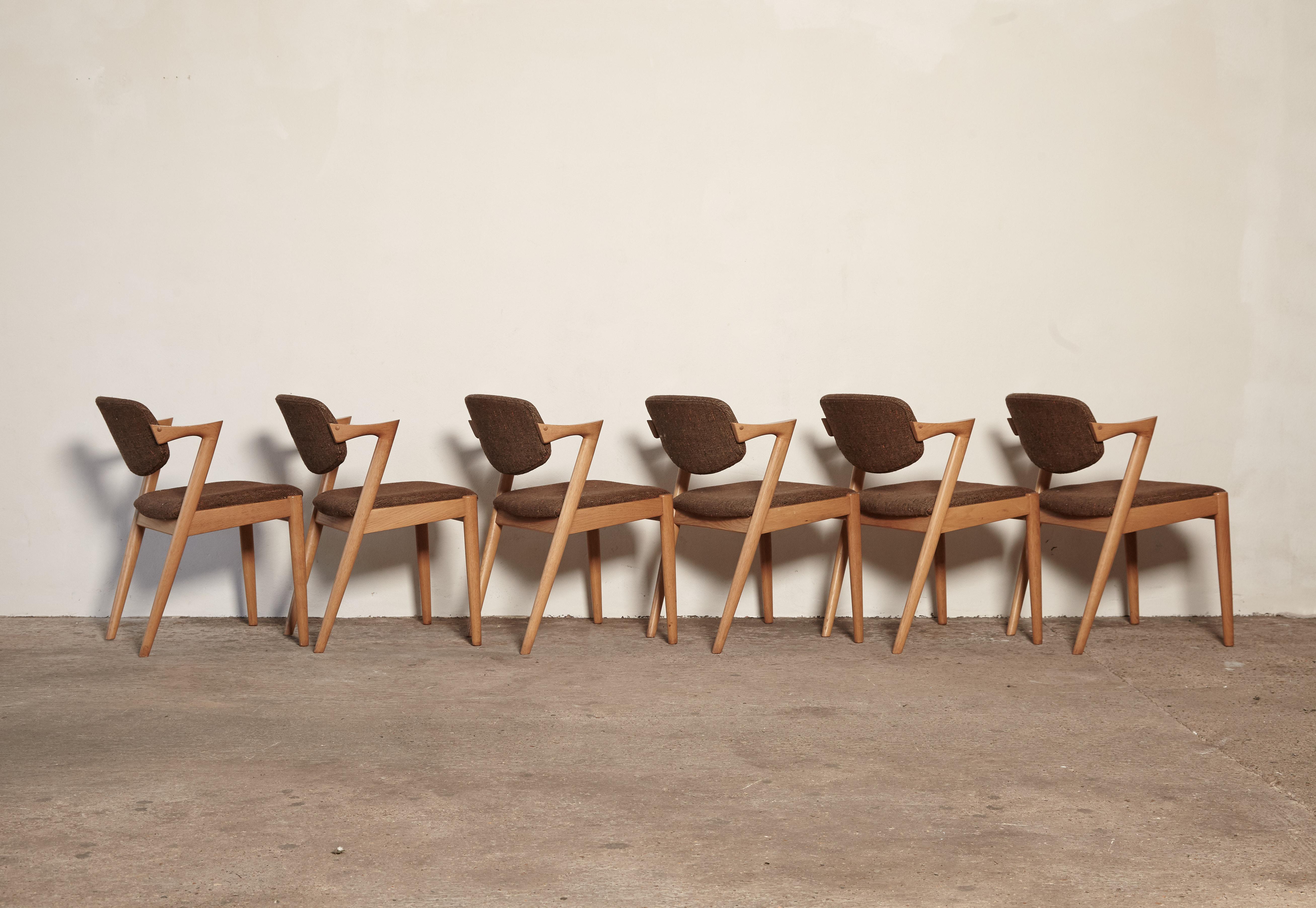 Mid-Century Modern Set of Six Model 42 Oak Dining Chairs by Kai Kristiansen, Denmark, 1960s