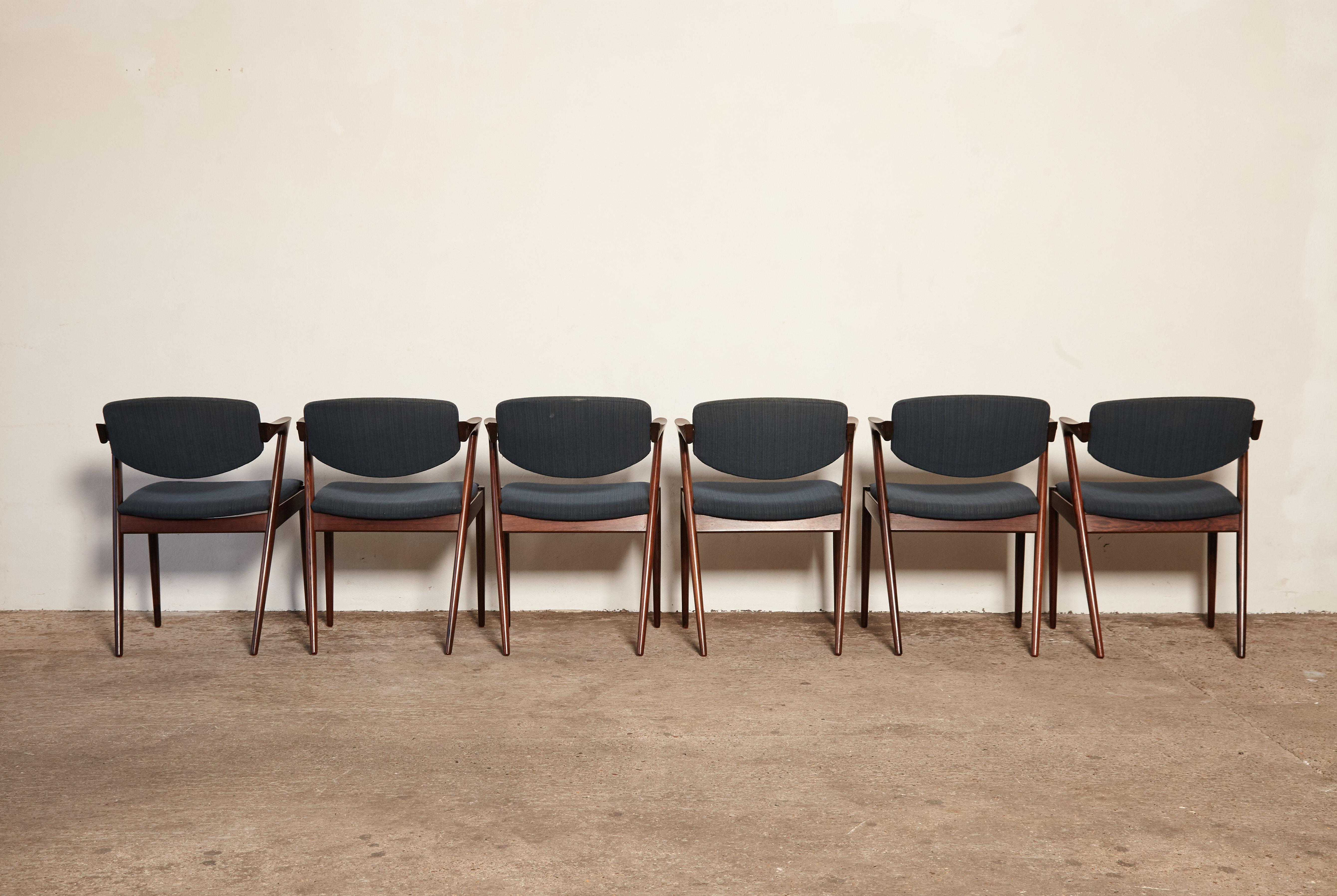 Danish Set of Six Model 42 Rosewood Dining Chairs by Kai Kristiansen, Denmark, 1960s