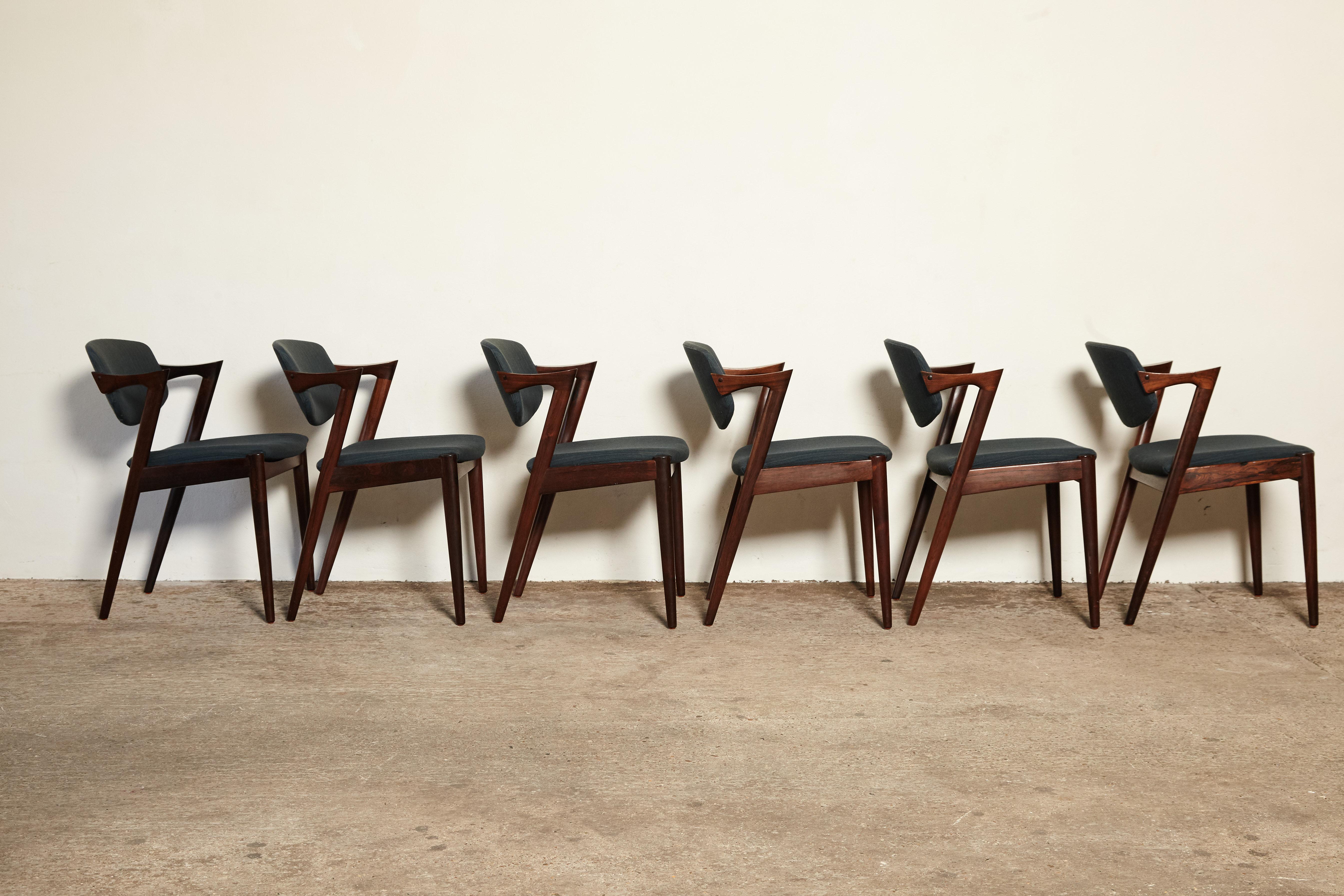 Set of Six Model 42 Rosewood Dining Chairs by Kai Kristiansen, Denmark, 1960s In Good Condition In London, GB