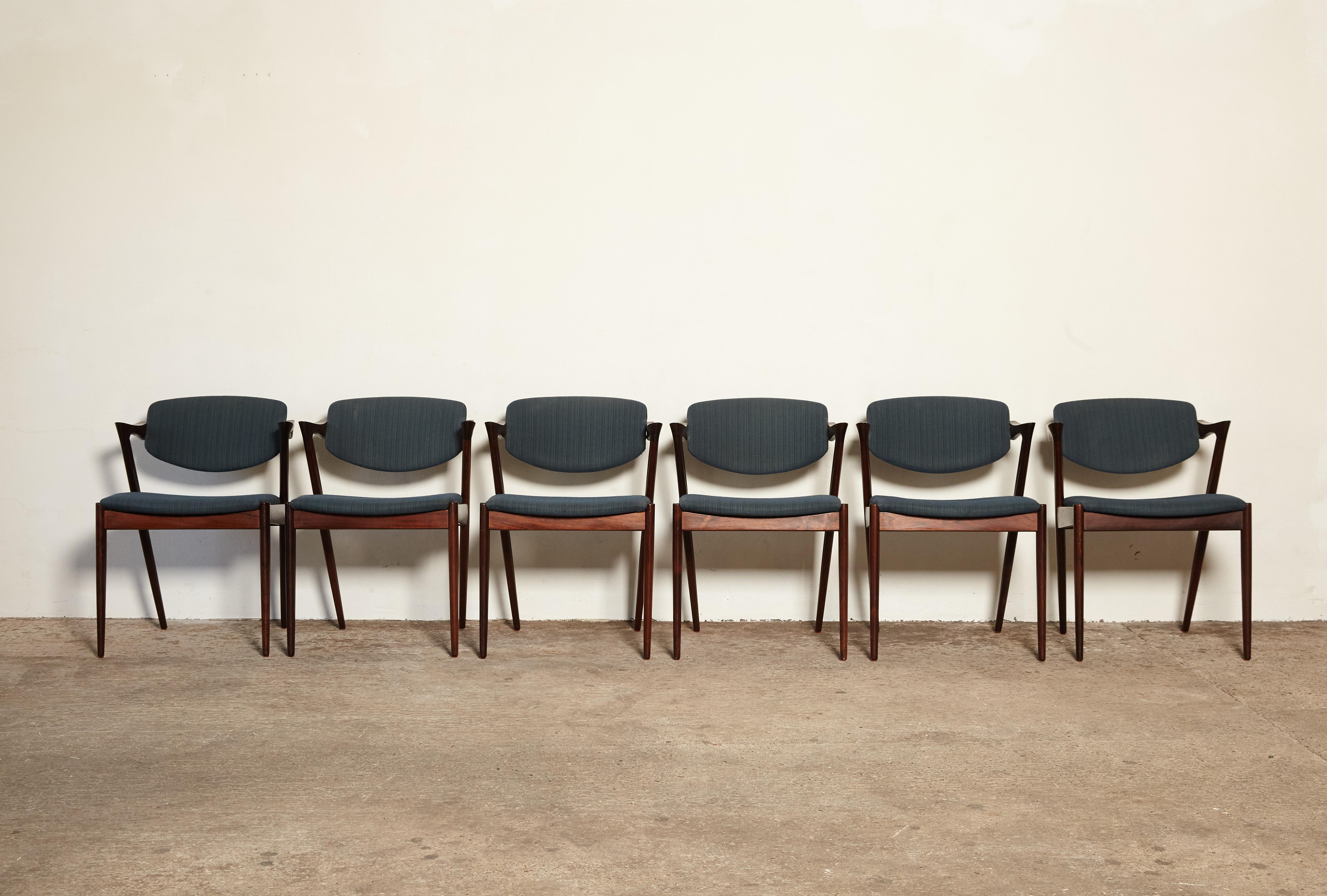 20th Century Set of Six Model 42 Rosewood Dining Chairs by Kai Kristiansen, Denmark, 1960s