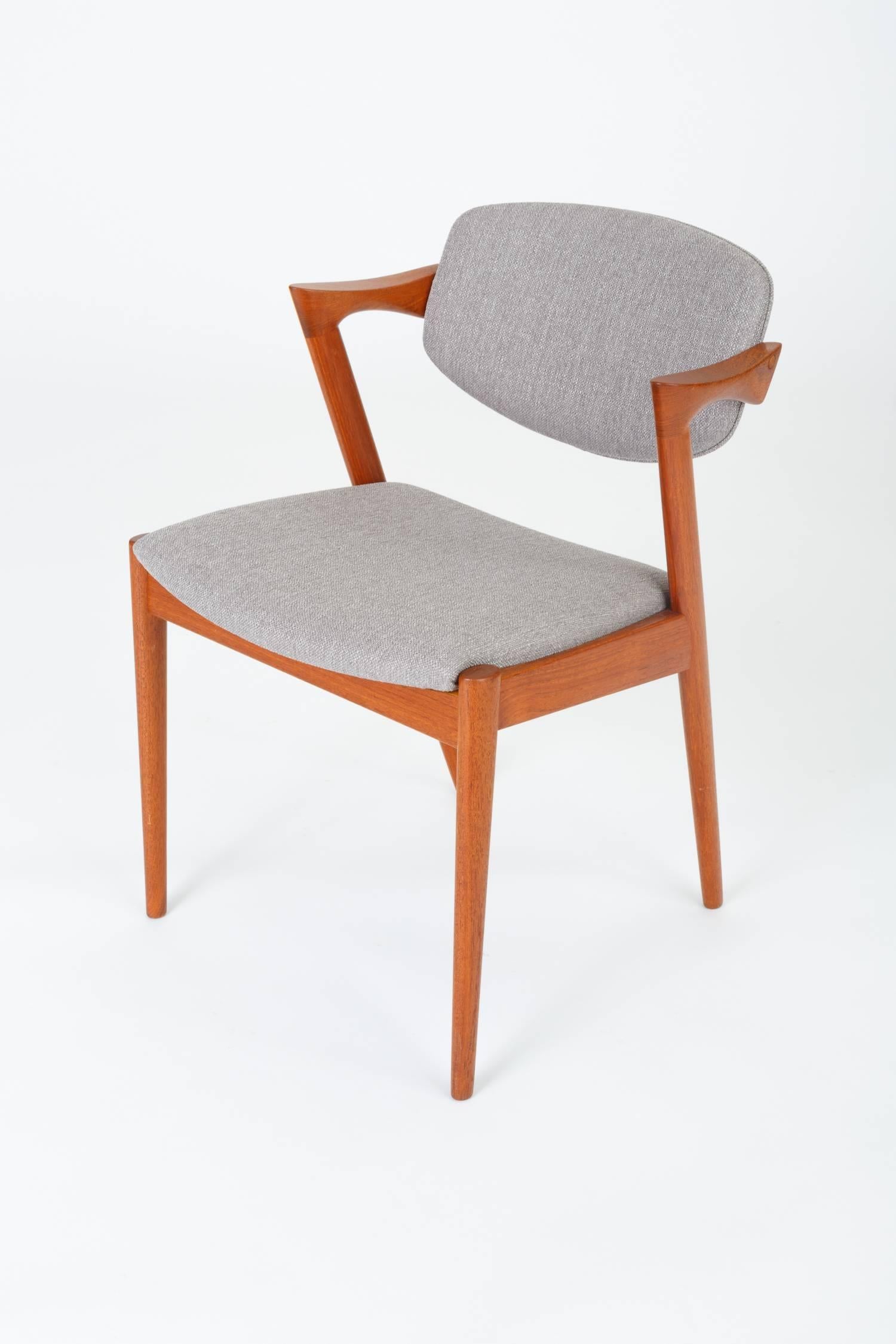 Fabric Set of Six Model 42 Teak Dining Chairs by Kai Kristiansen for Schou Andersen