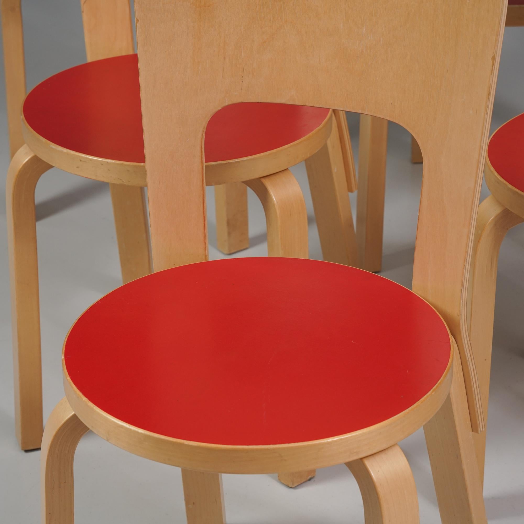 Scandinavian Modern Set of Six Model 66 Chairs, Alvar Aalto, Artek, 1960s For Sale