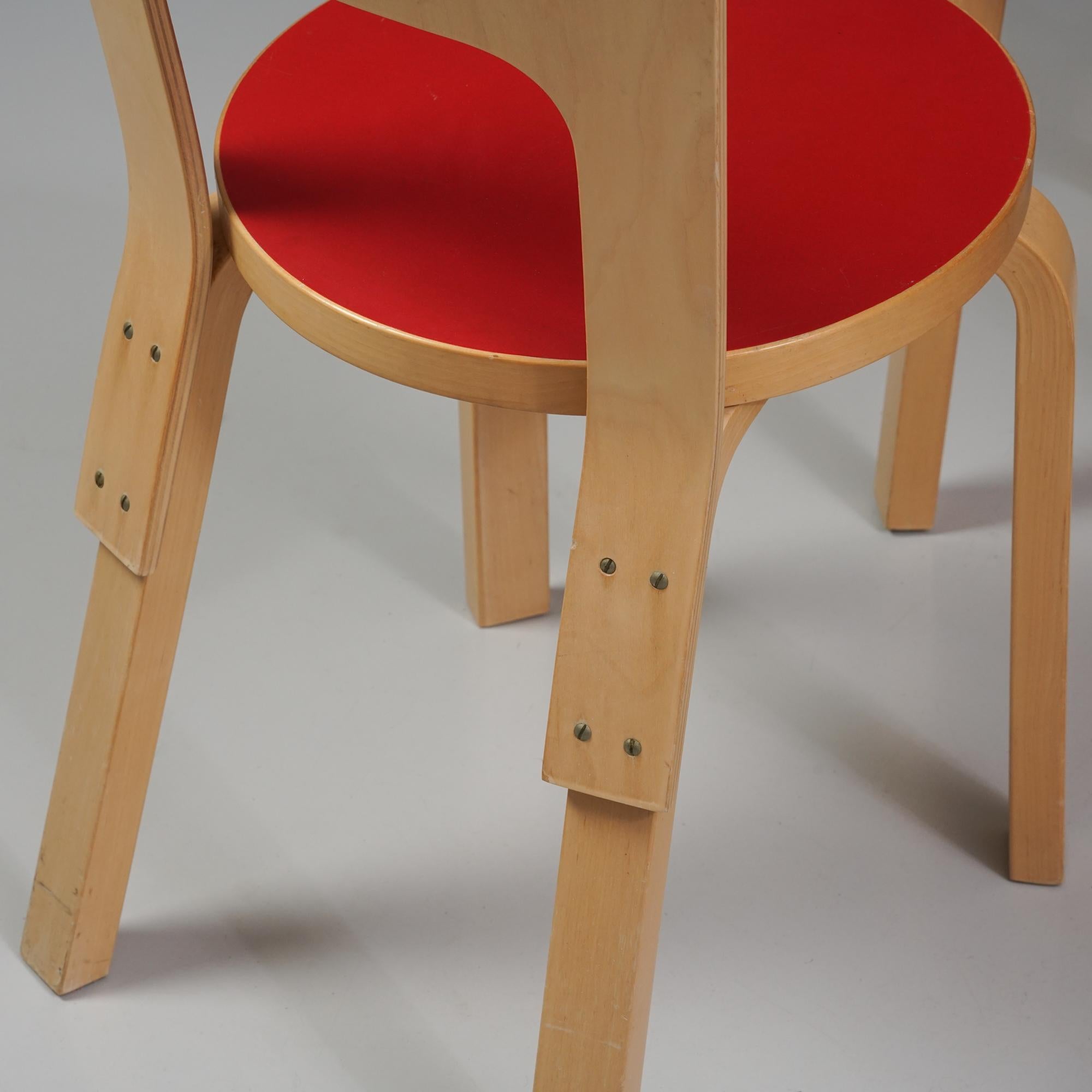 Mid-20th Century Set of Six Model 66 Chairs, Alvar Aalto, Artek, 1960s For Sale