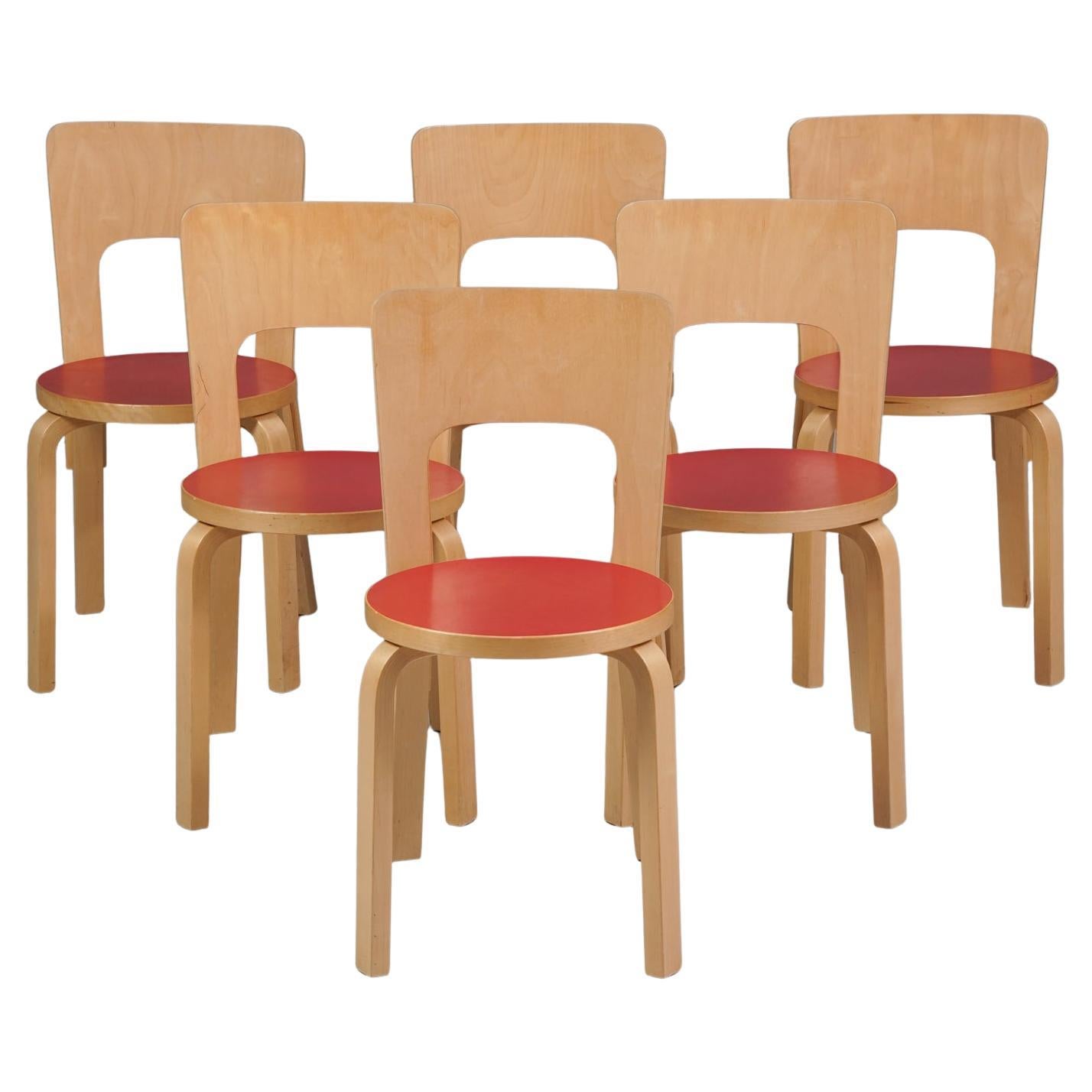 Set of Six Model 66 Chairs, Alvar Aalto, Artek, 1960s For Sale