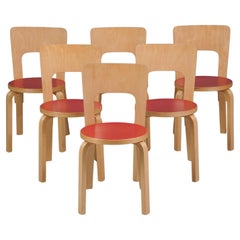 Vintage Set of Six Model 66 Chairs, Alvar Aalto, Artek, 1960s
