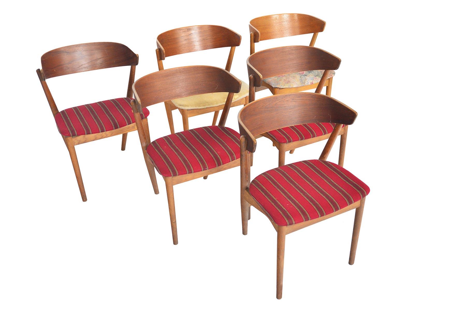 Mid-Century Modern Set of Six Model 7 Helge Sibast Teak and Oak Danish Modern Dining Chairs