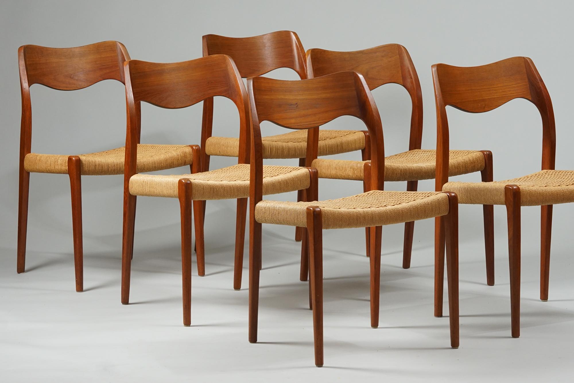 Scandinavo moderno Set di sei sedie Model 71, Niels O. Møller, J.L. Møllers Møbelfabrik, 1950/1960