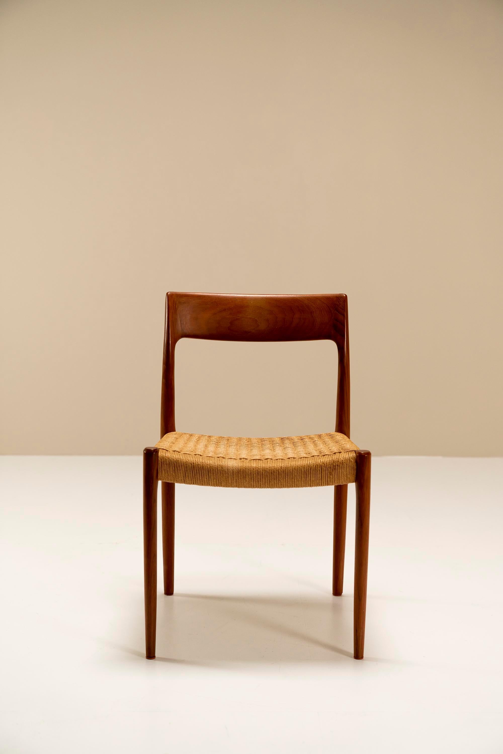 Papercord Set of Six 'Model 77' Dining Chairs in Teak by Niels Otto Møller, Denmark, 1950s For Sale