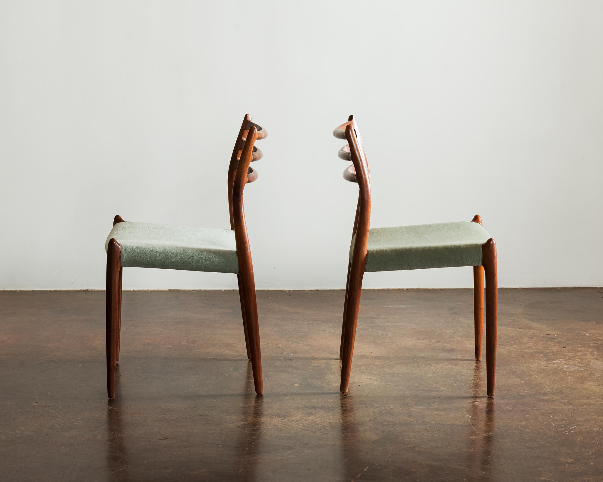 Scandinavian Modern Set of Six Model 78 Rosewood Chairs by Niels O. Møller, Denmark, 1960s