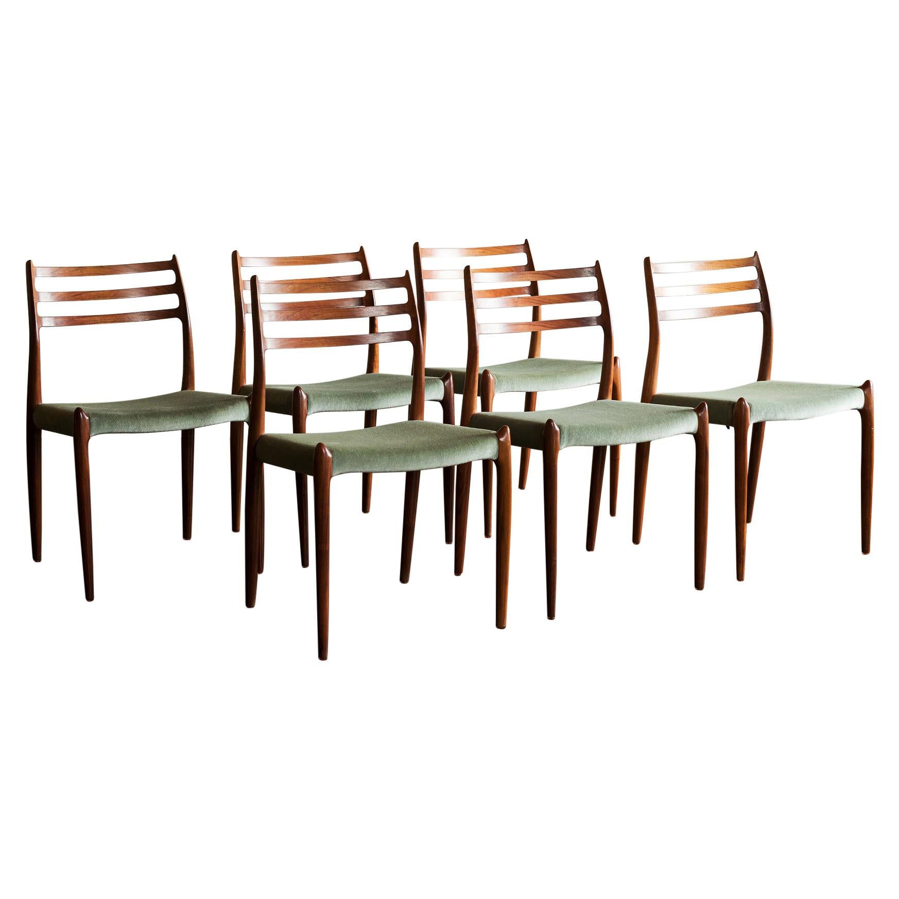 Set of Six Model 78 Rosewood Chairs by Niels O. Møller, Denmark, 1960s