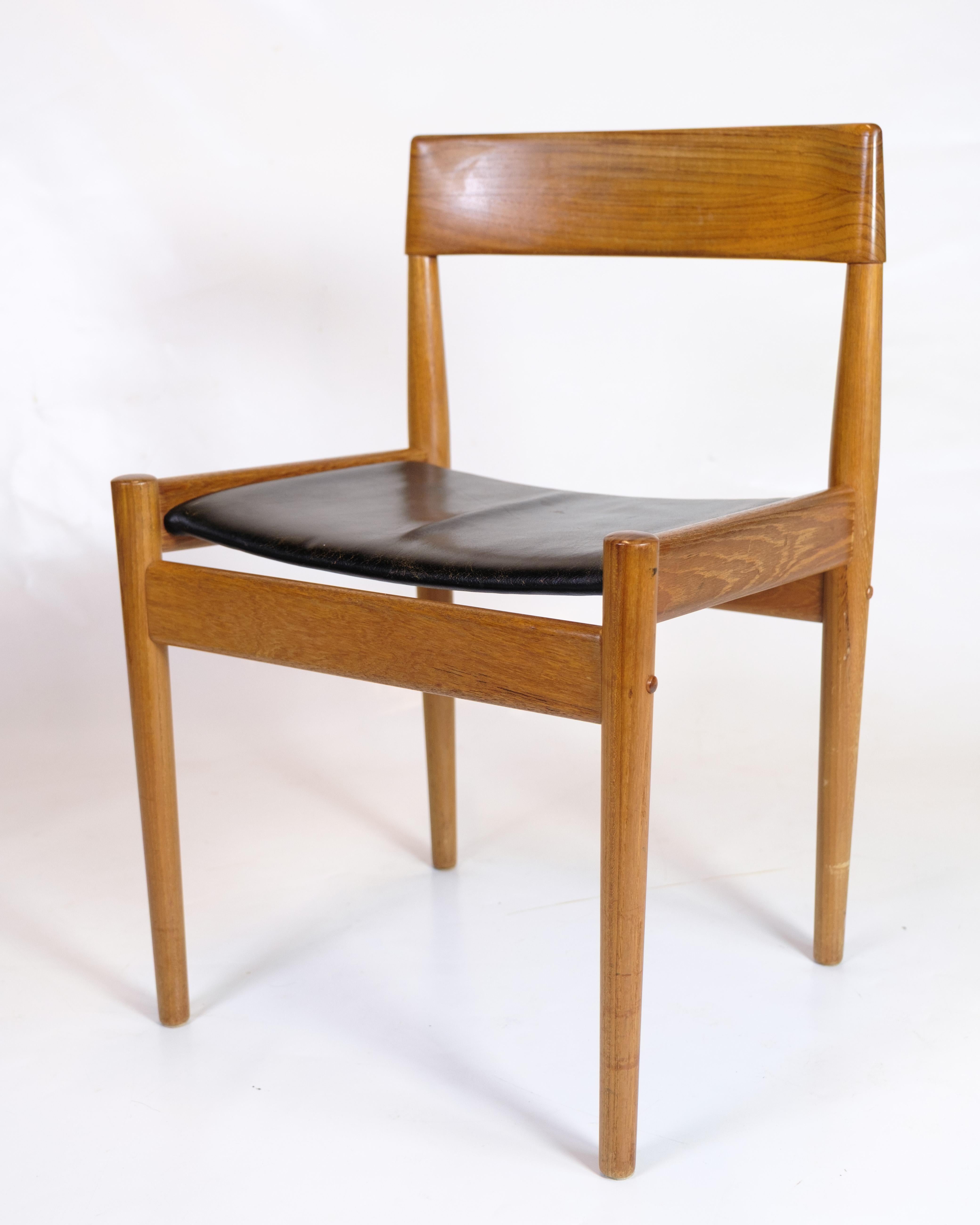 Danish Set Of Six Model P H 3-2 Chairs By Grete Jalk In Teak & Black Leather seats For Sale
