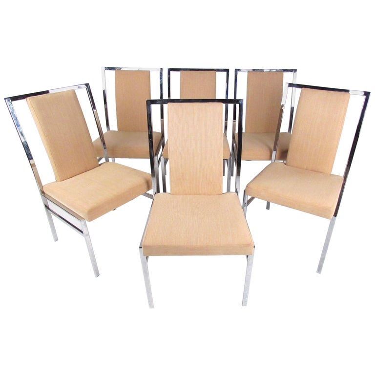 Set of Six Modern Chrome Dining Chairs For Sale