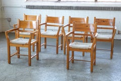 Set of Six Modern Danish Dining Chairs in Solid Pine and Papercord
