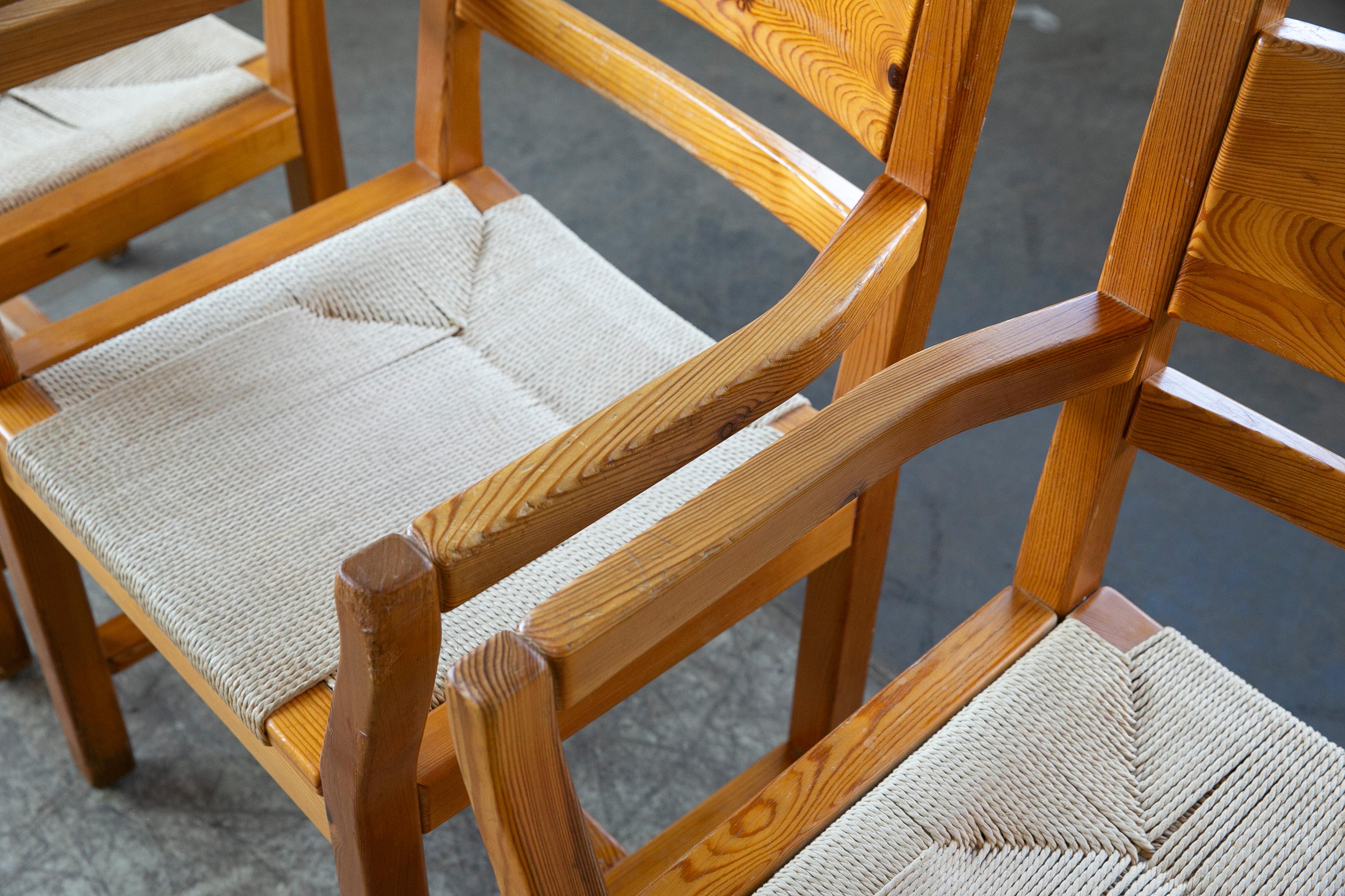 Set of Six Modern Danish Dining Chairs in Solid Pine and Papercord For Sale 2