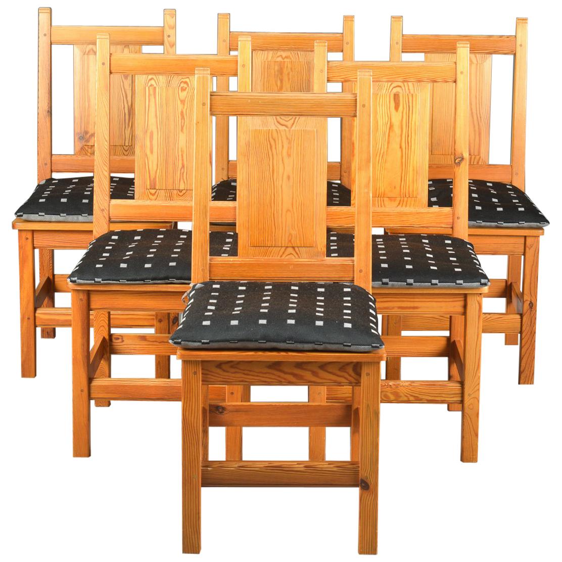 Set of Six Modern Danish Rustic Danish Chairs in Solid Knotty Pine