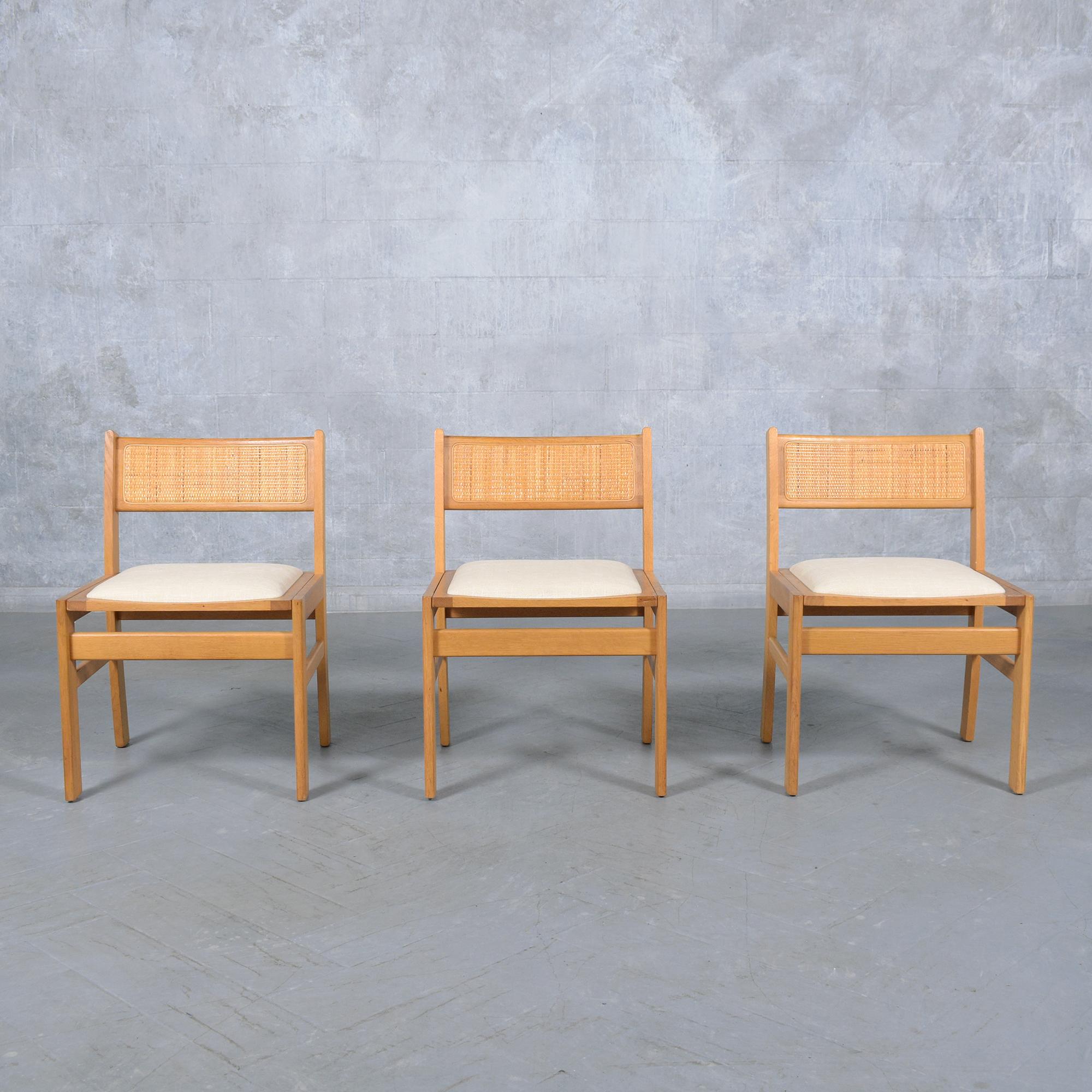 Experience the extraordinary elegance of our set of six Danish dining chairs, styled in the manner of mid-century designer Kurt Ostervig. Beautifully handcrafted from solid teak wood, these chairs have undergone meticulous restoration, refinishing,