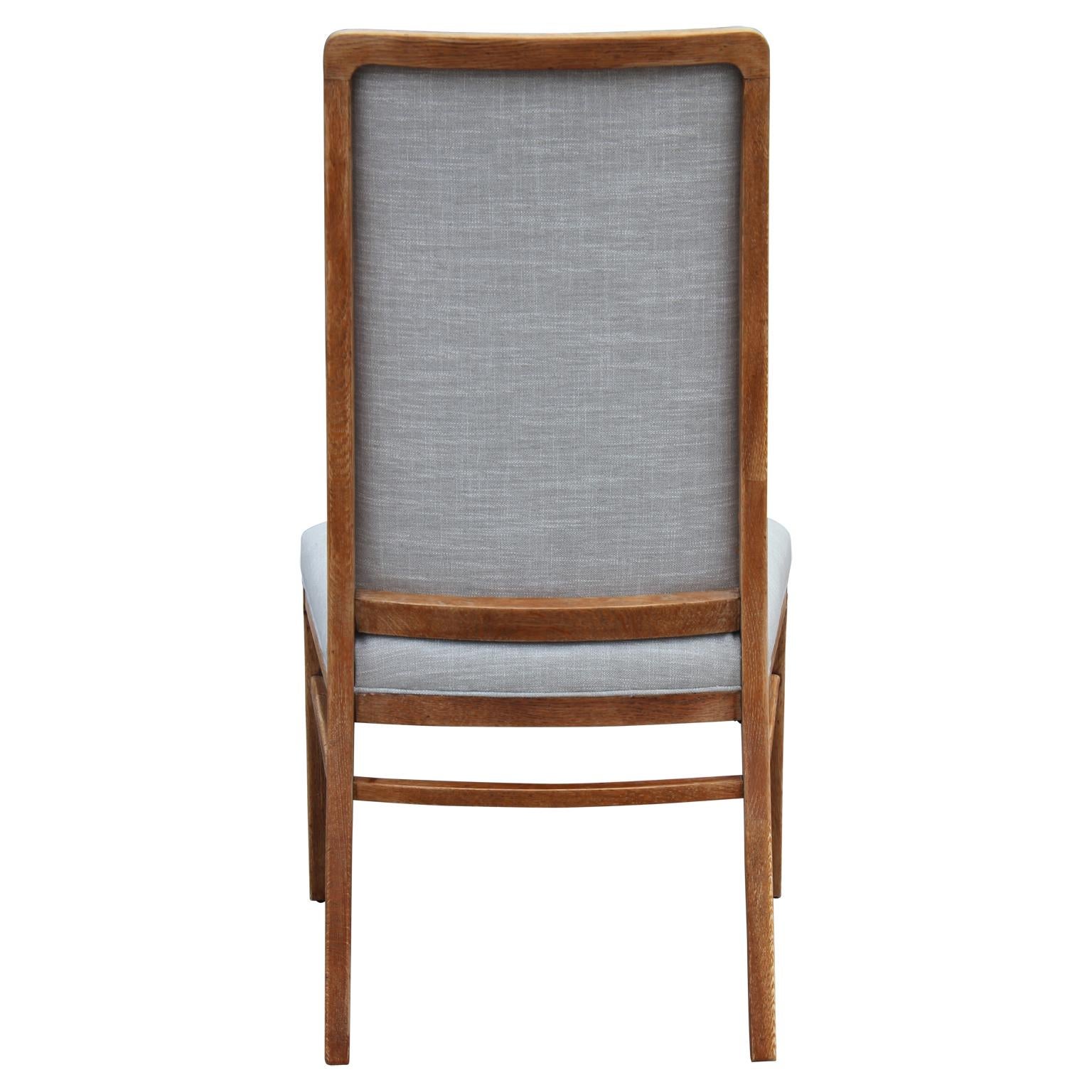 Set of Six Modern Grey Linen Dining Chairs with Bleached Wood Frames 5