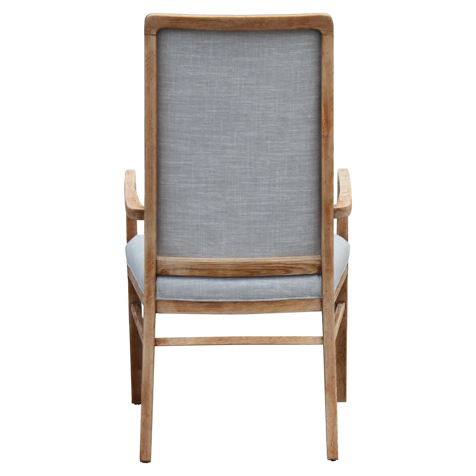 Set of Six Modern Grey Linen Dining Chairs with Bleached Wood Frames 6
