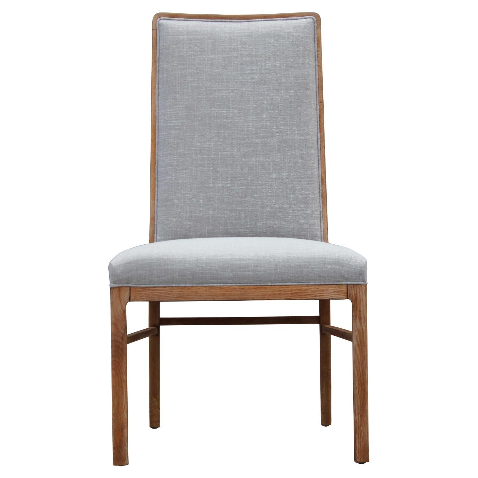 Set of Six Modern Grey Linen Dining Chairs with Bleached Wood Frames 7