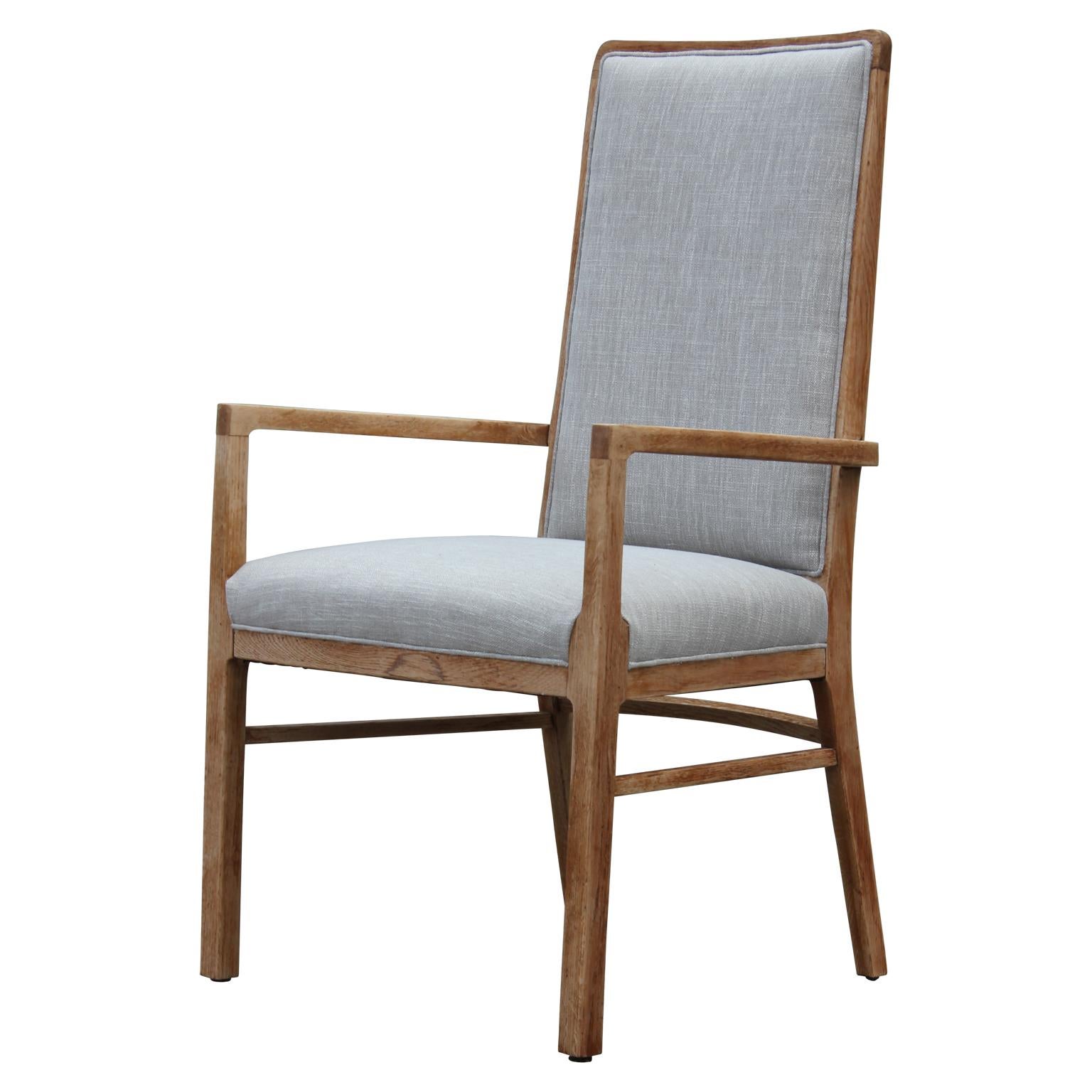 Set of Six Modern Grey Linen Dining Chairs with Bleached Wood Frames In Excellent Condition In Houston, TX