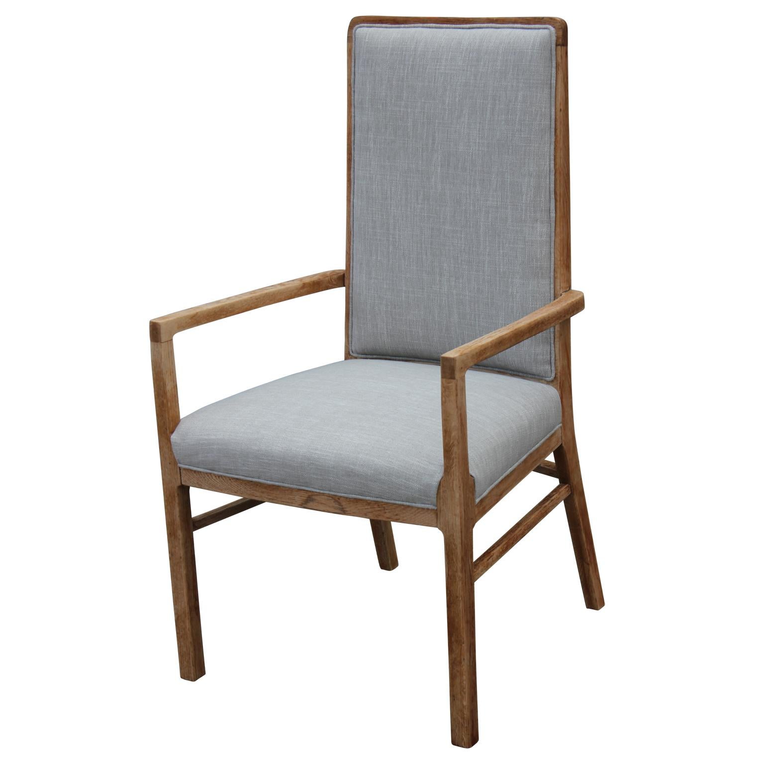 Mid-20th Century Set of Six Modern Grey Linen Dining Chairs with Bleached Wood Frames