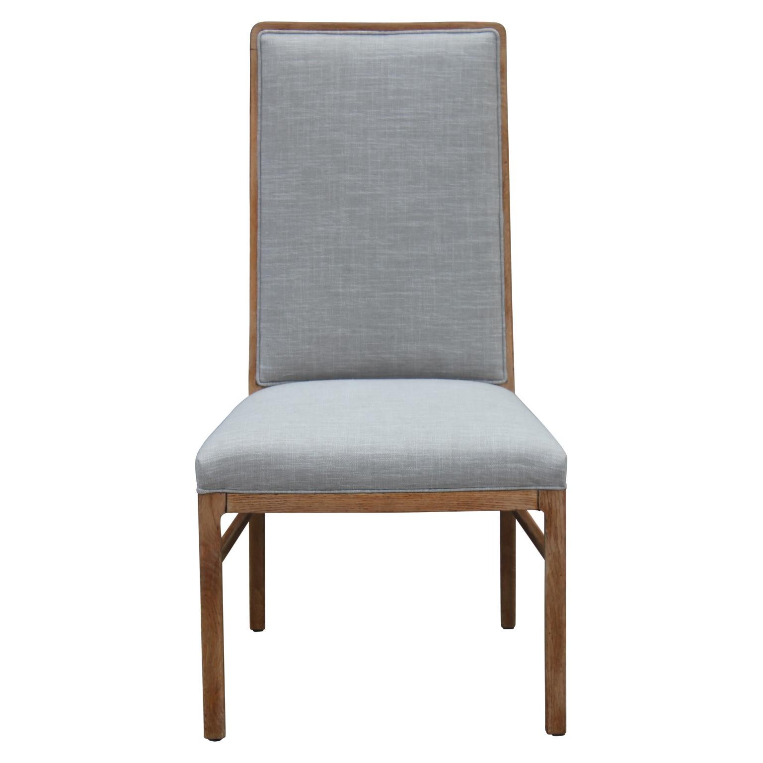 Set of Six Modern Grey Linen Dining Chairs with Bleached Wood Frames 2