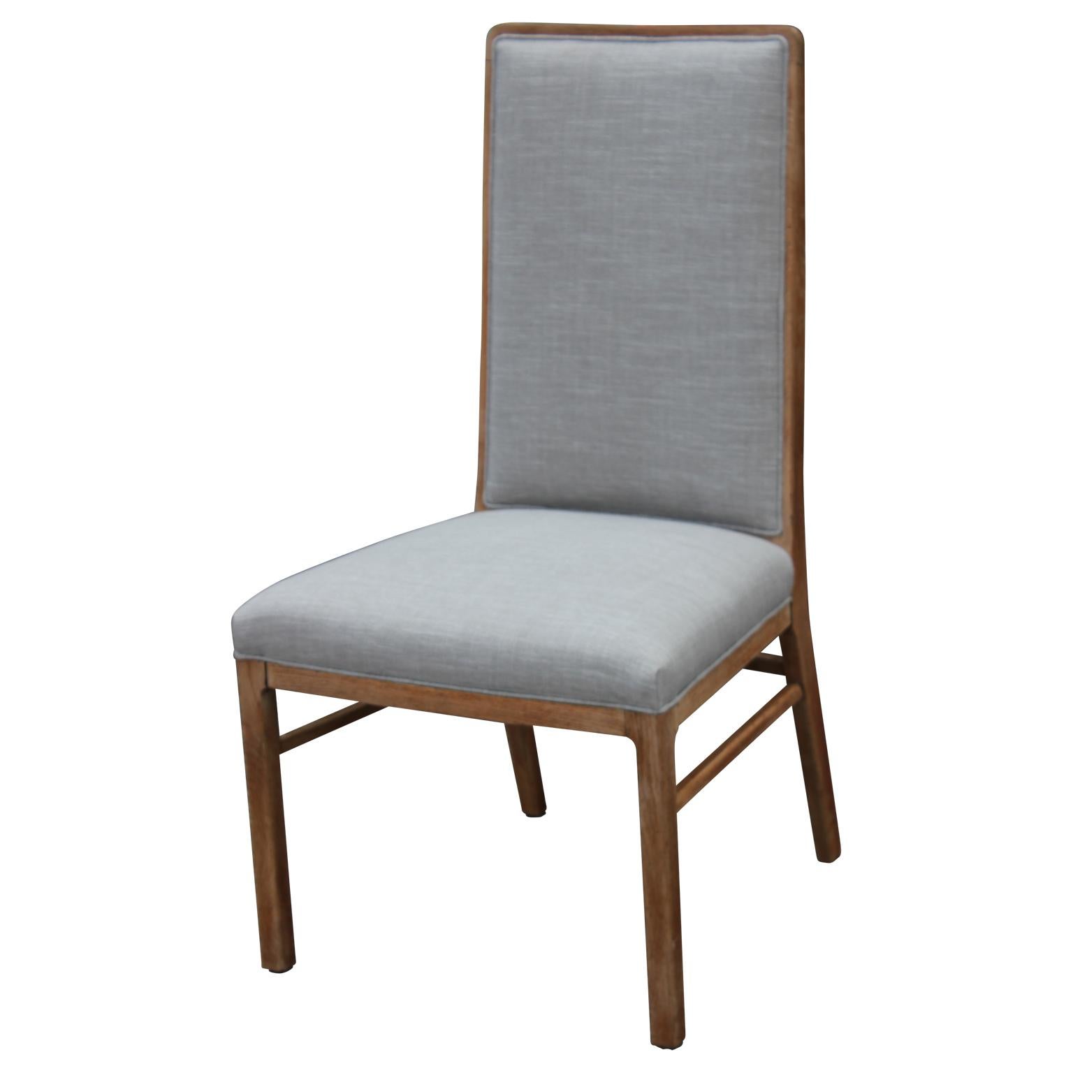 Set of Six Modern Grey Linen Dining Chairs with Bleached Wood Frames 3