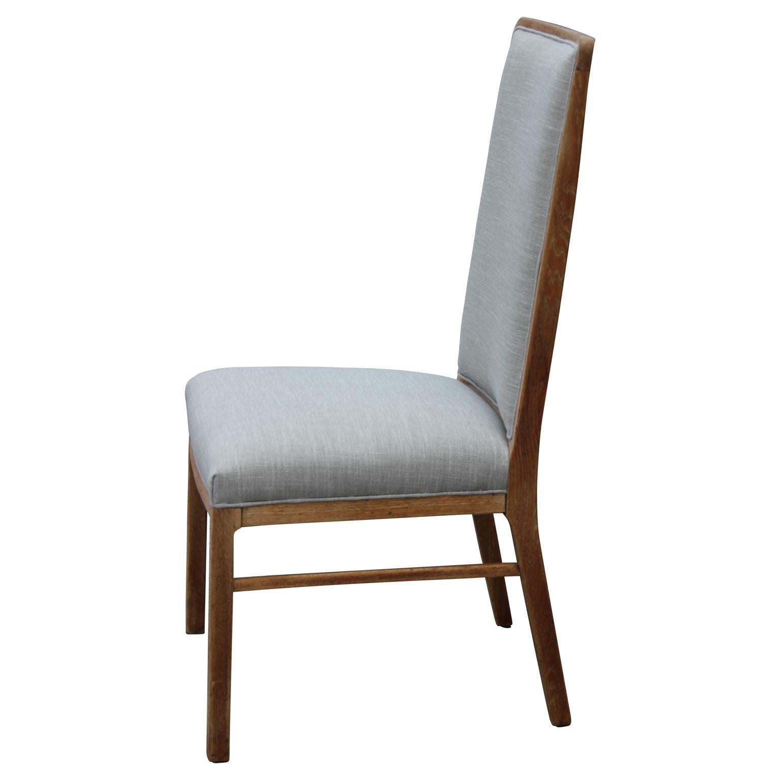 Set of Six Modern Grey Linen Dining Chairs with Bleached Wood Frames 4