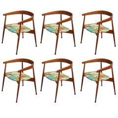 Vintage Set of Six Modern Oak Horseshoe Back Dining Chairs Hans Wegner Style