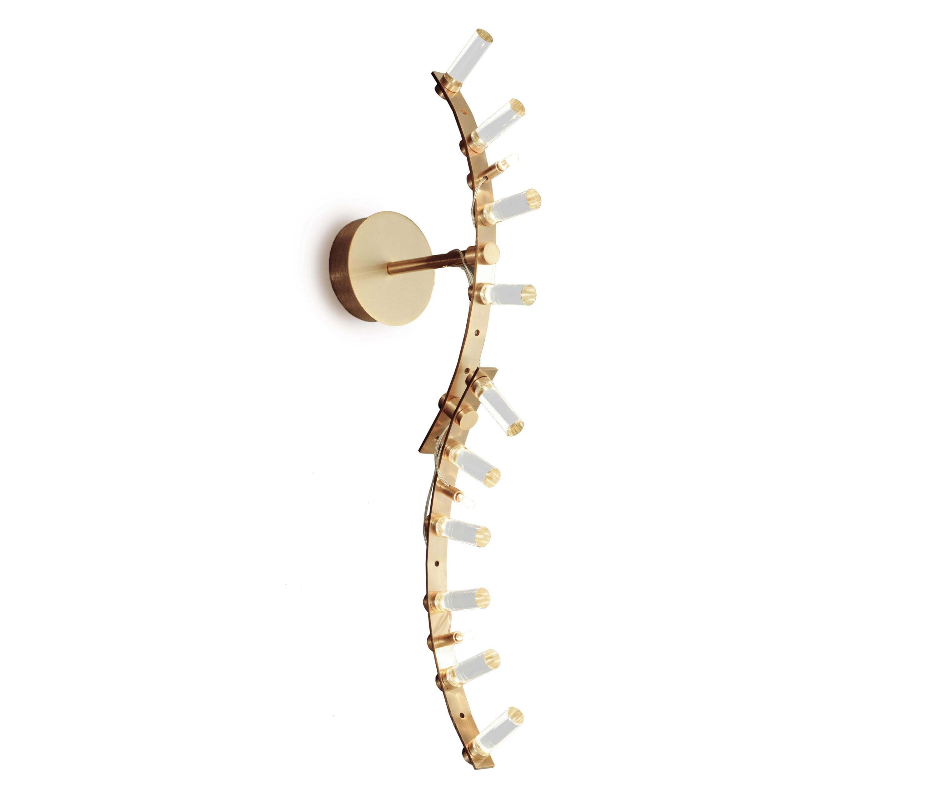 Set of Six Modern Satin Gold and Glass Wall Sconces by Baroncelli, Italy. For Sale 1