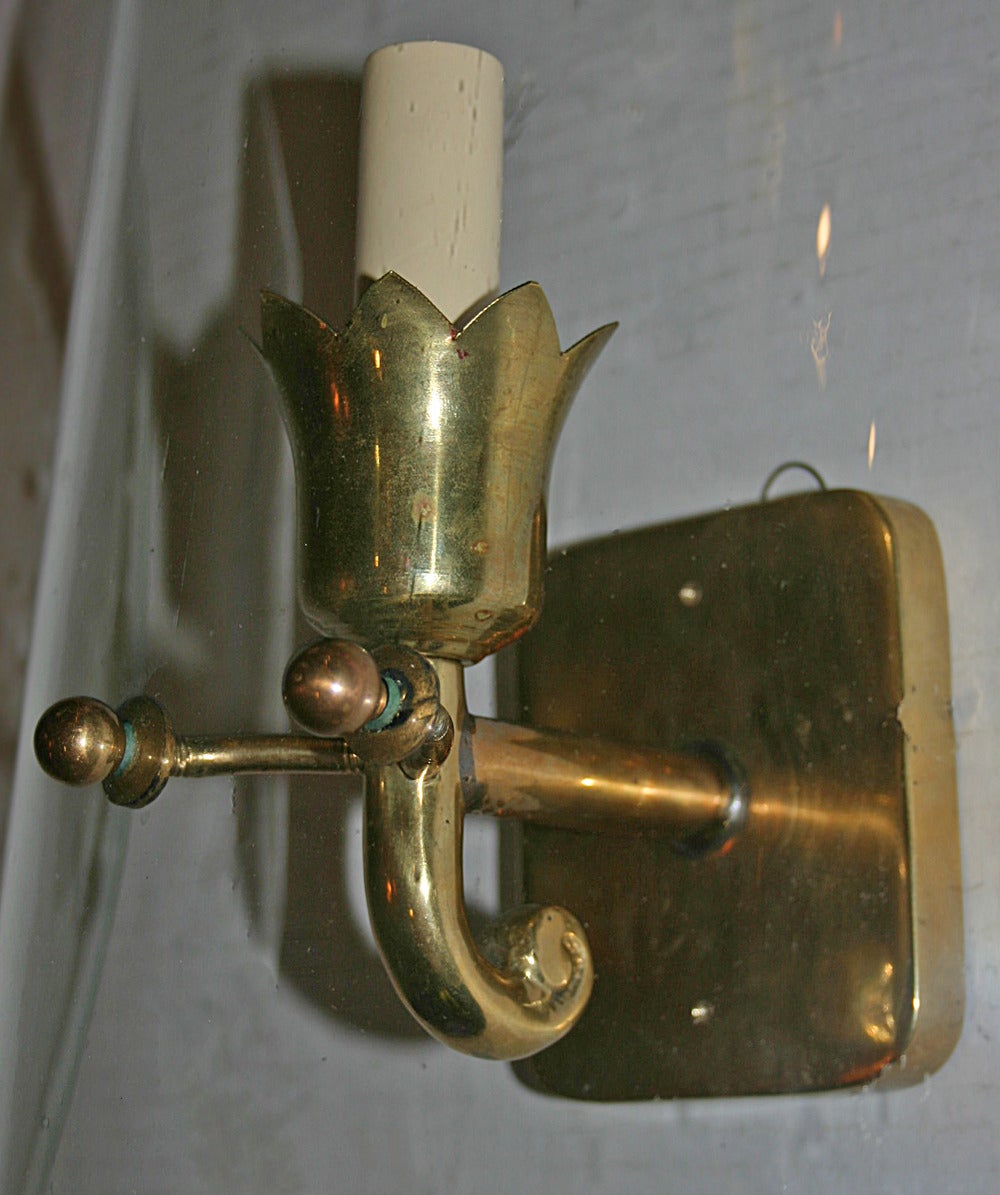 Molded Set of Six Moderne Glass Shield Sconces, Sold per Pair For Sale
