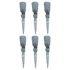 Set of Six Modernist Celadon Opaline Murano Glass & Brass Sconces – 21st Century