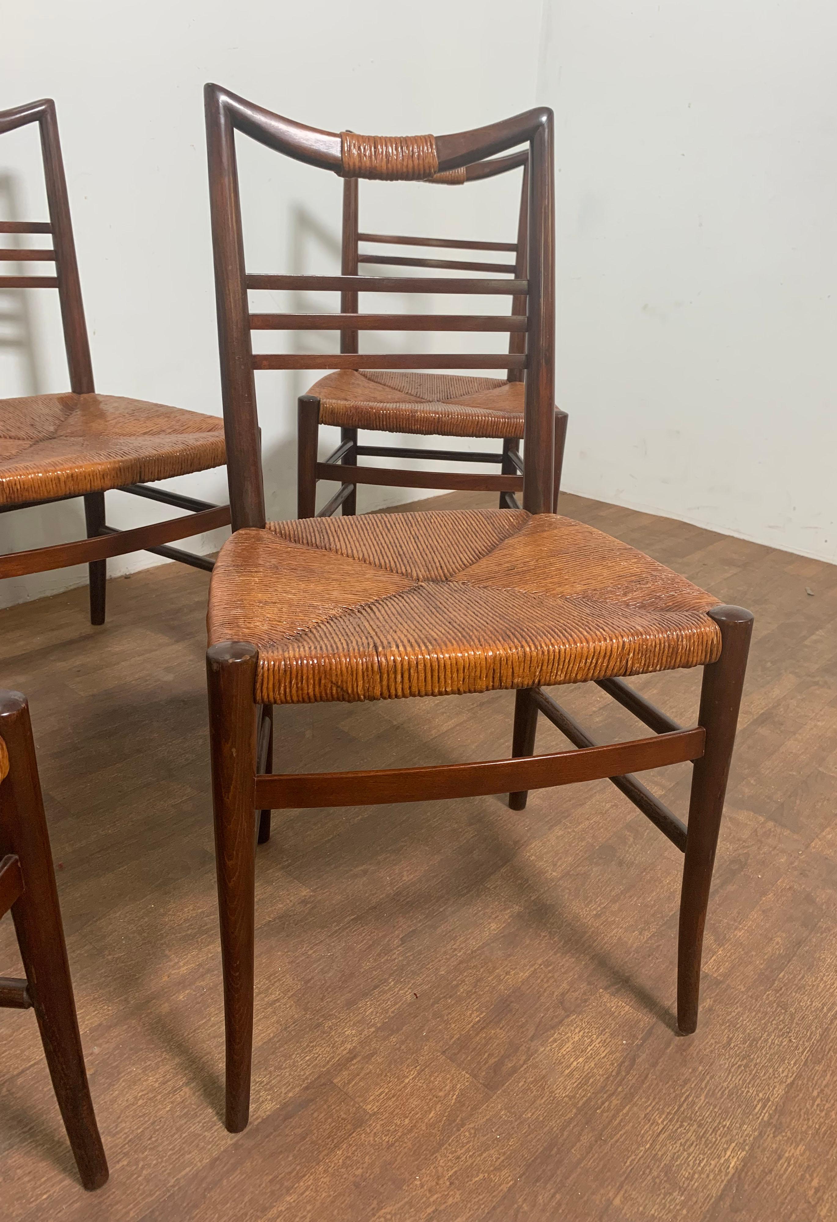 Mid-Century Modern Set of Six Modernist Italian Rattan Dining Chairs, Circa 1950s